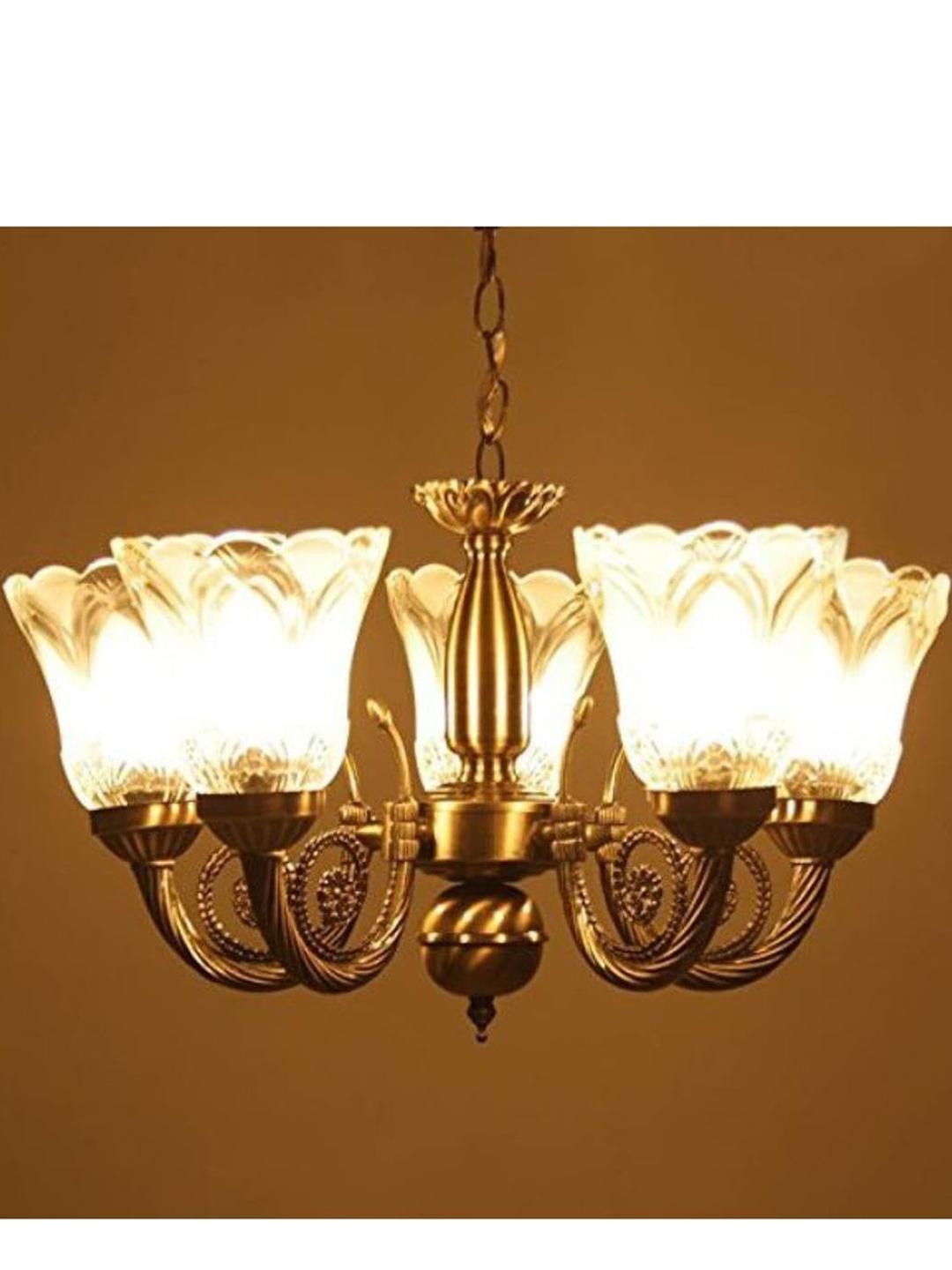 Somil Antique 5-Light Chandelier with Glass Shades, White Lighting Effect, Metal Fitting. LED Compatible. Dia: 48 X 48 X 40 Cm.