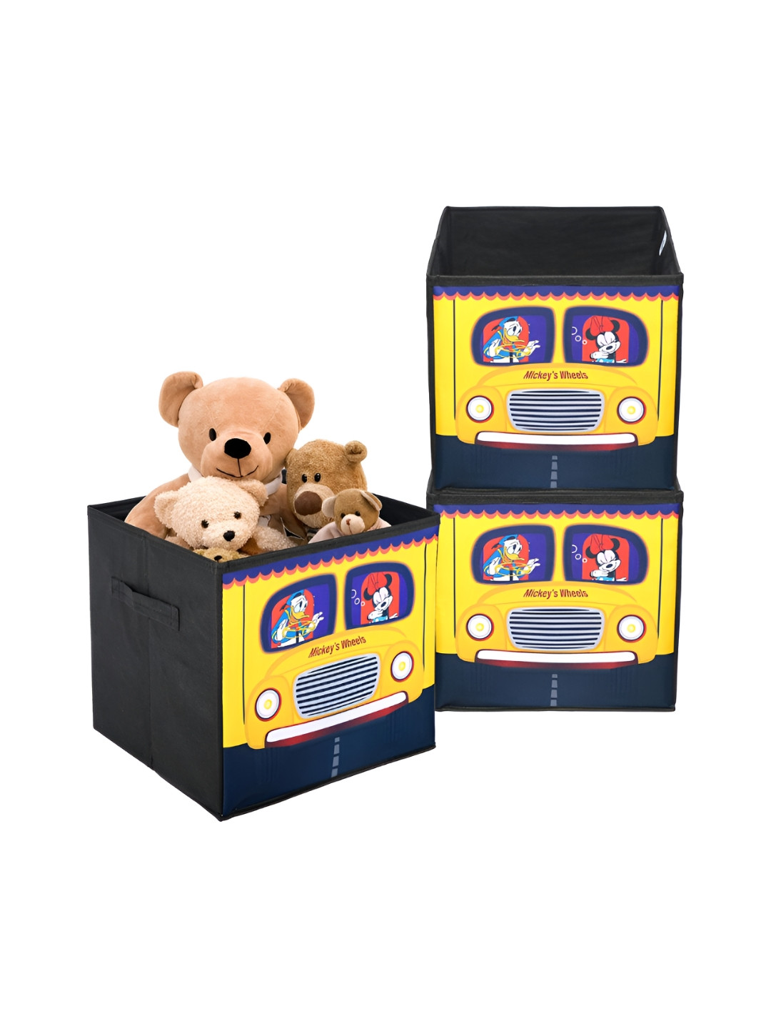 YK Black & Yellow 3 Pieces Printed Storage Box Organisers