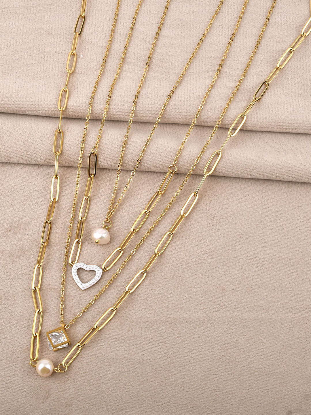 SHILLYN Hypo Allergic & Demi-fine Gold Stainless Steel Stones Studded Chain