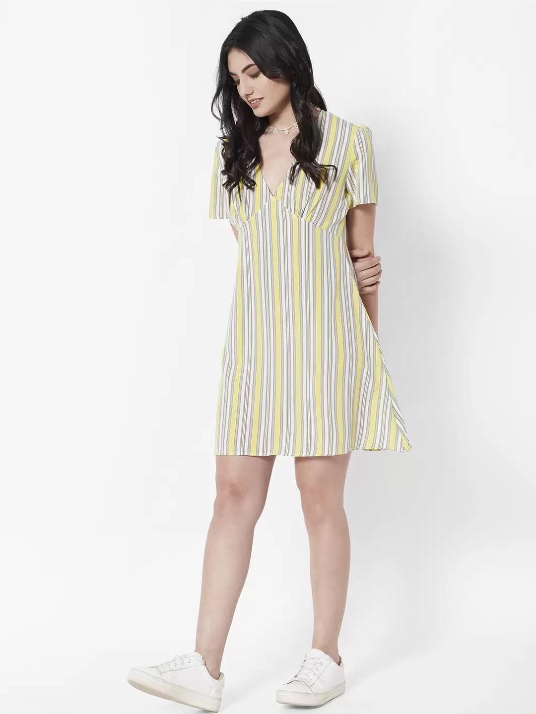 TAGVE Women Polyester Striped A-Line Mini Dress