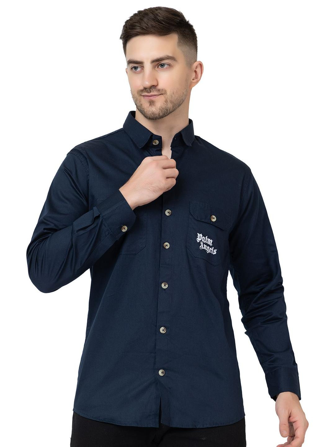 Palm Angels Navy Blue Regular Fit Casual Shirt