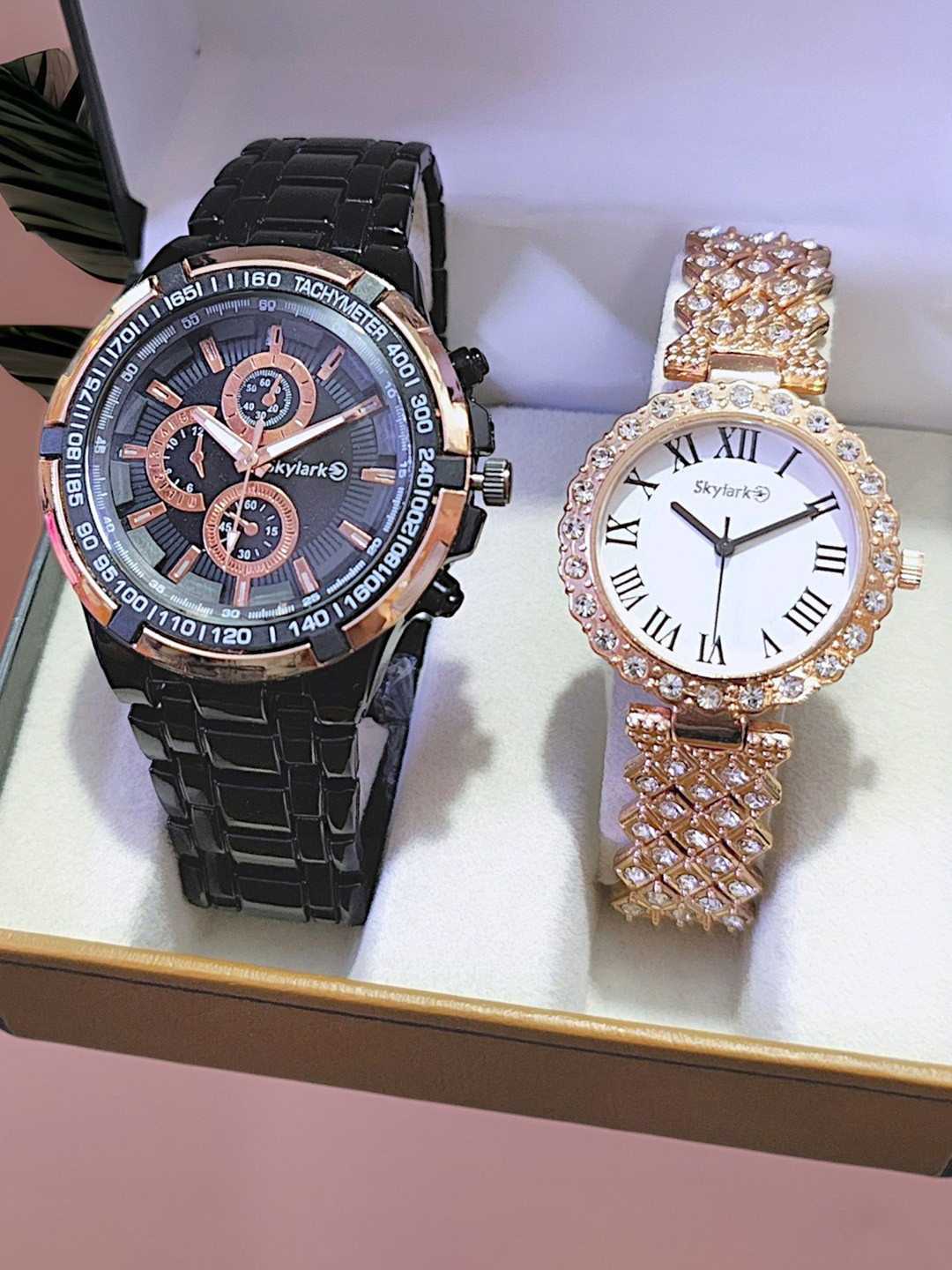 Skylark Unisex Couple Analogue Watch Skylark_Brown&Roman_nimbosi_rosegold_1