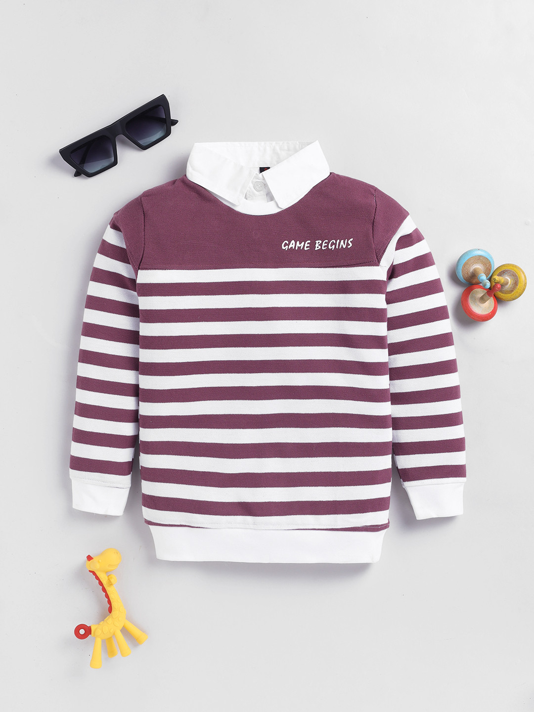 Here&Now X Game Begins Boys Striped Polo Collar T-shirt