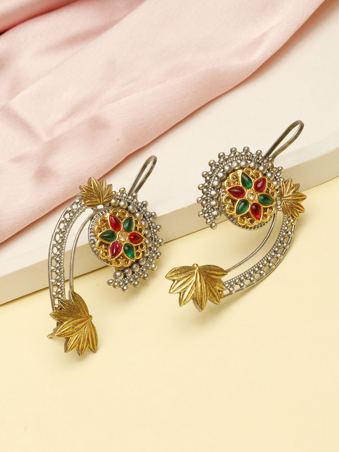 VIVAZS Silver-Plated Artificial Stones And Beads Contemporary Ear Cuff