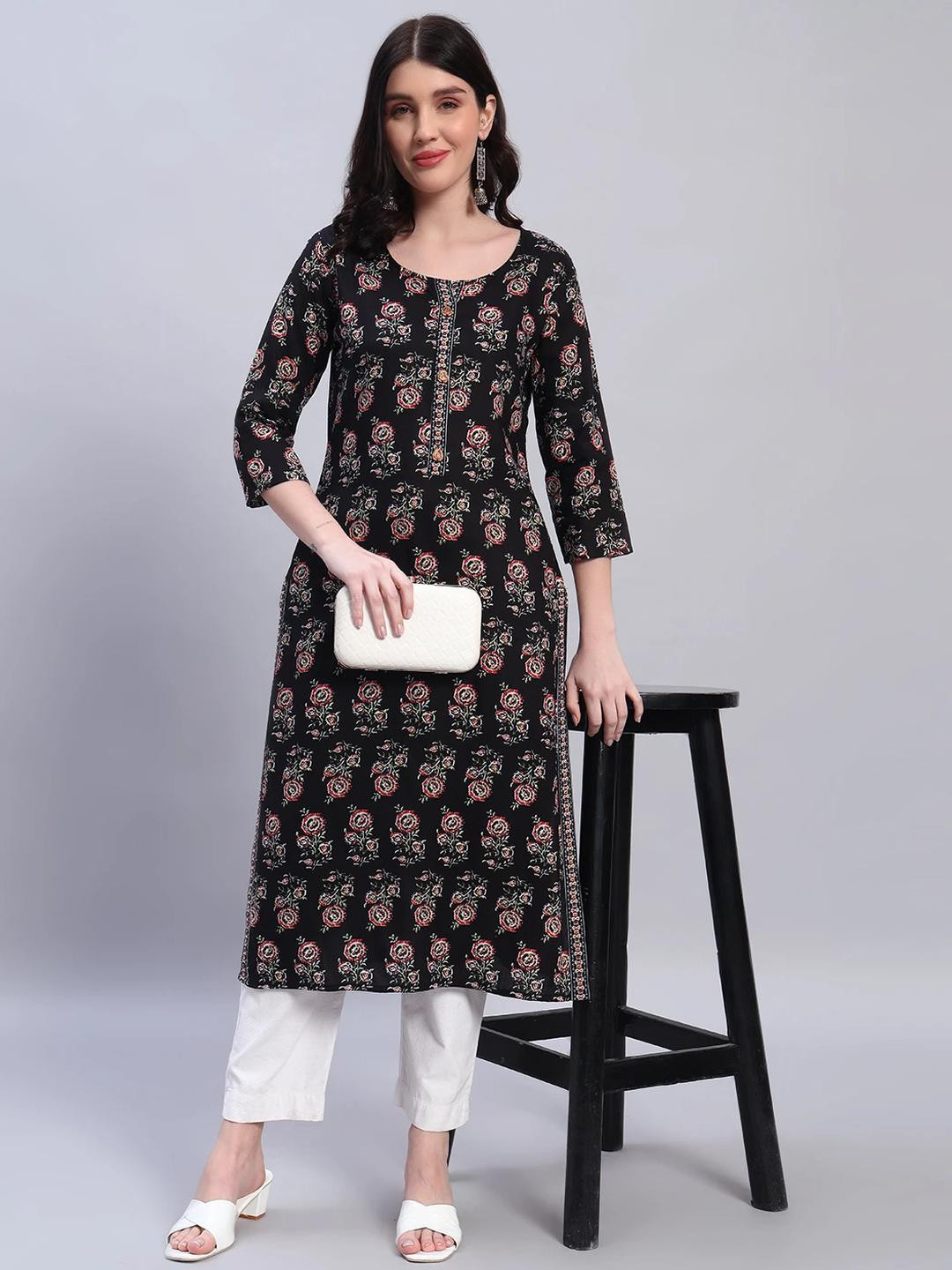 GREYSHADE Women Black Organic Cotton Kurtas
