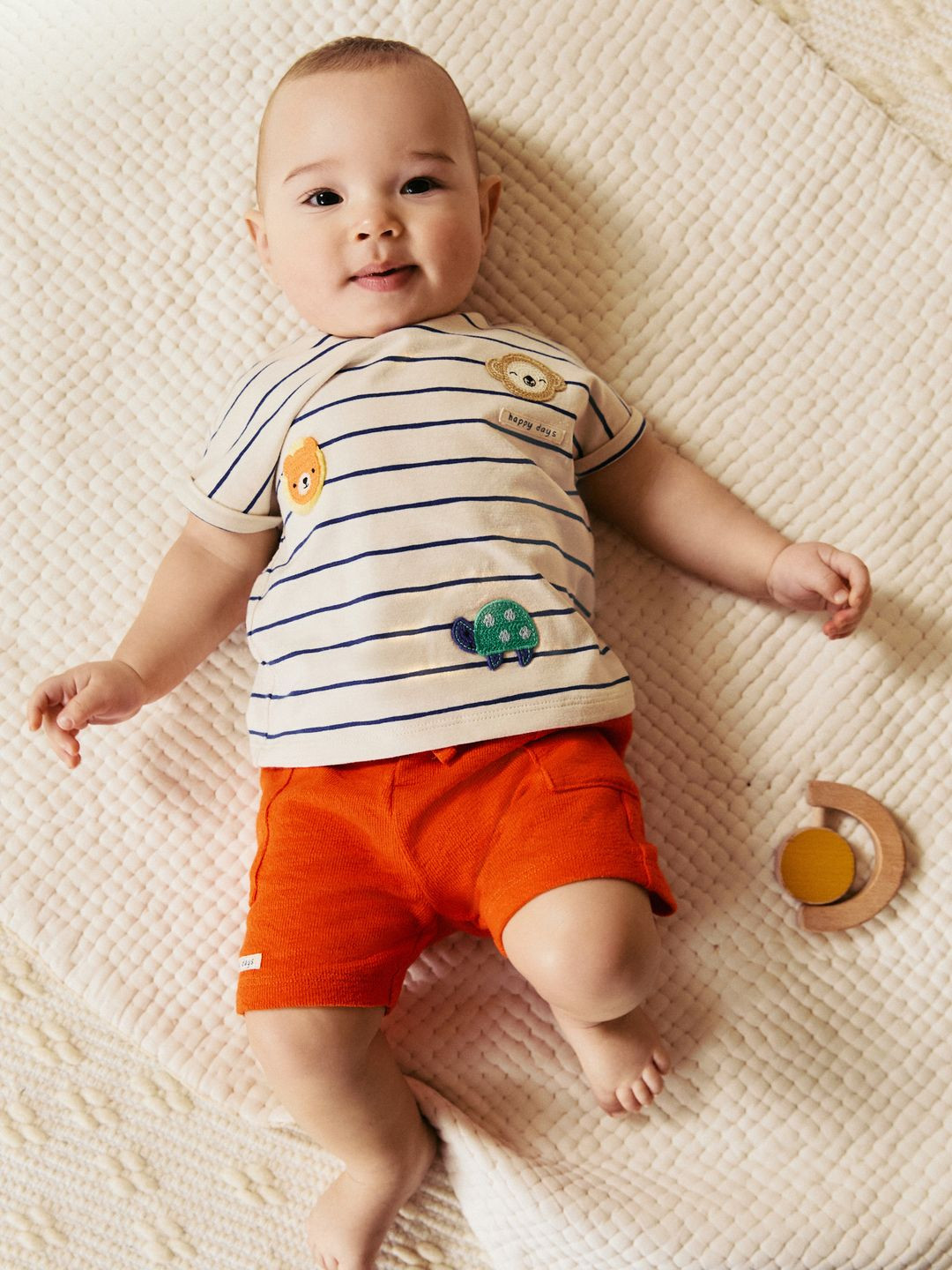 NEXT Infant Kids Striped Animal Graphic Applique T-shirt with Pure Cotton Shorts