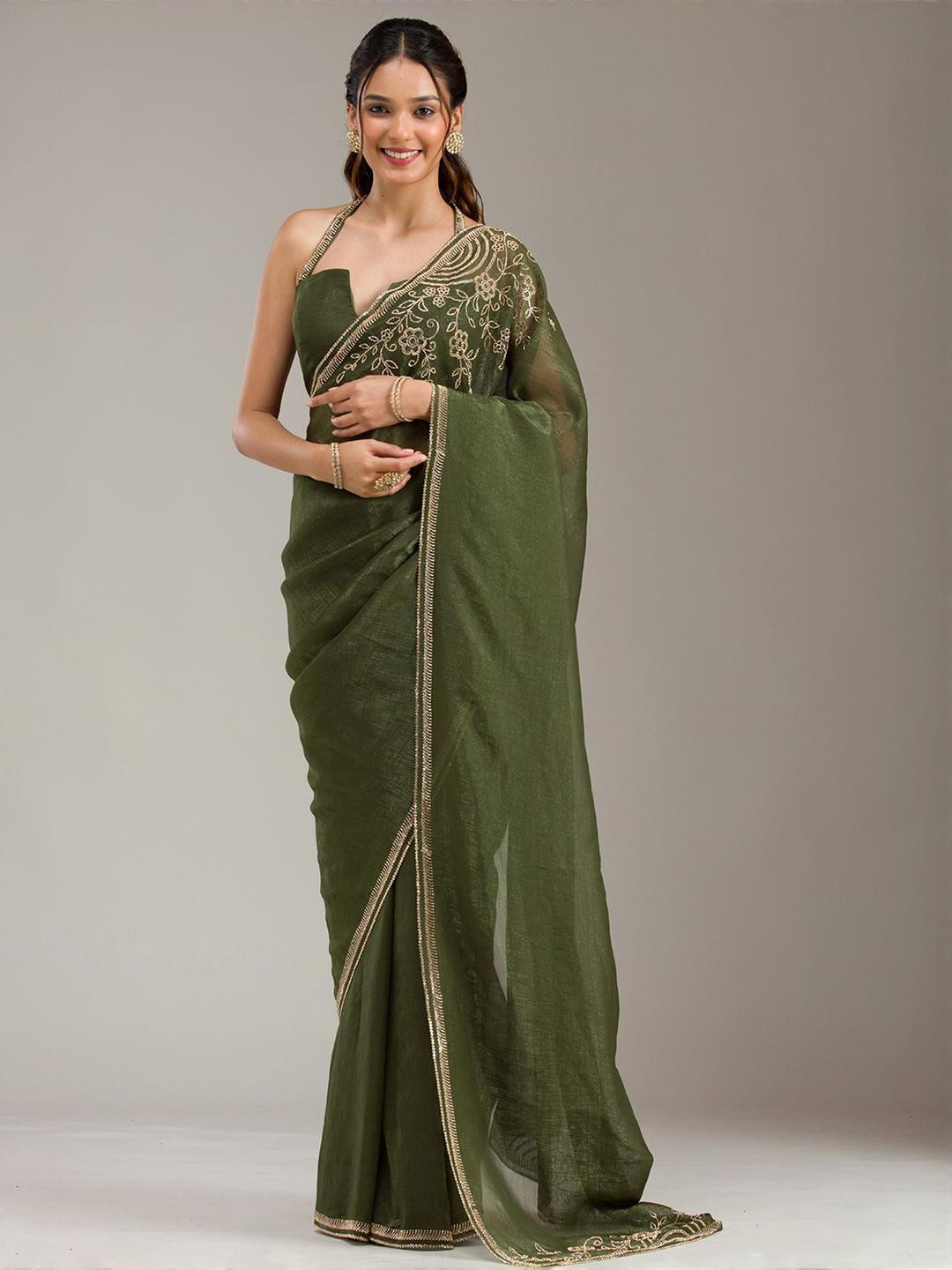 Koskii Mehendi Stonework Tissue Saree