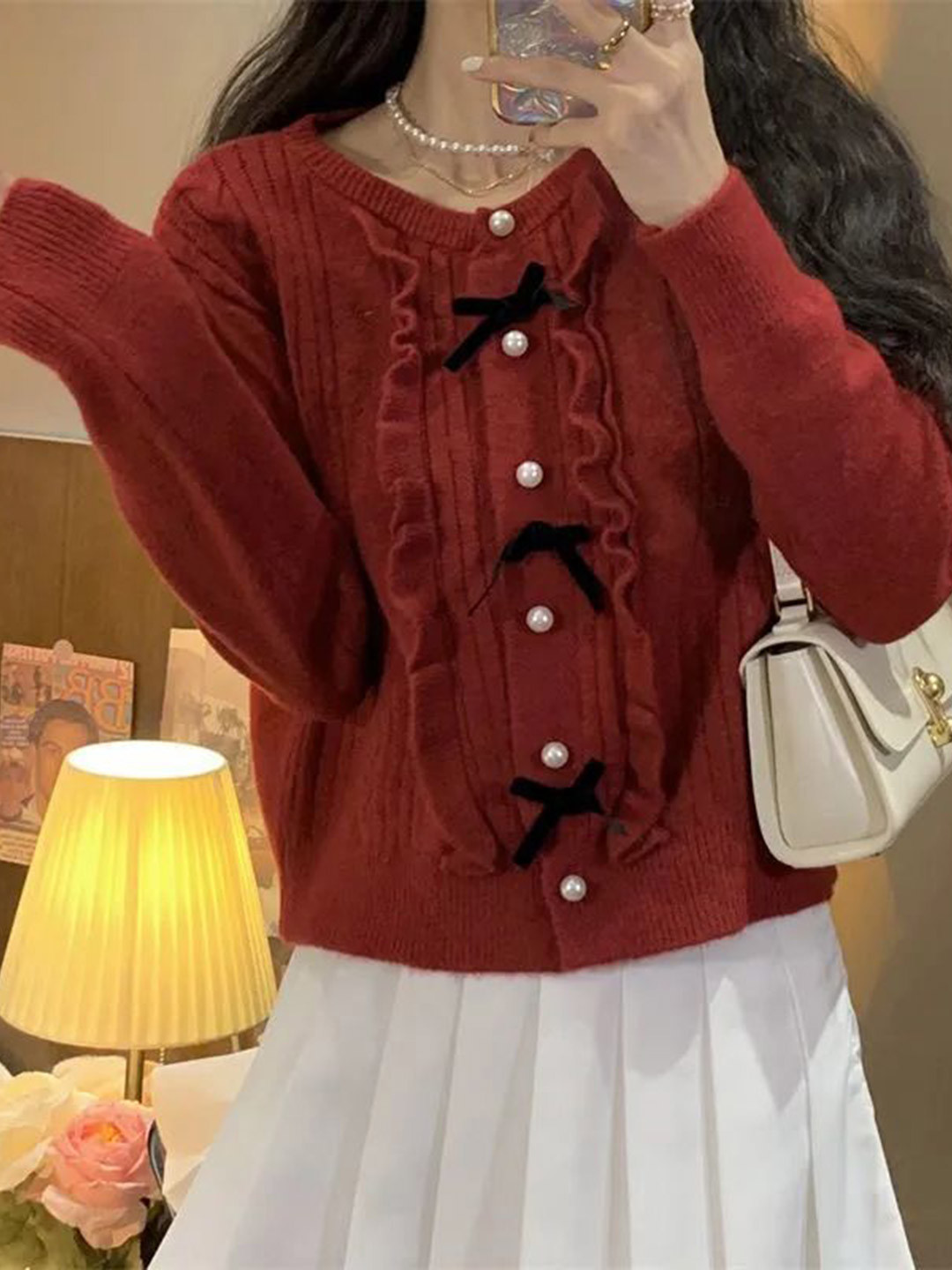 StyleCast Women Red Solid Round Neck Cardigan