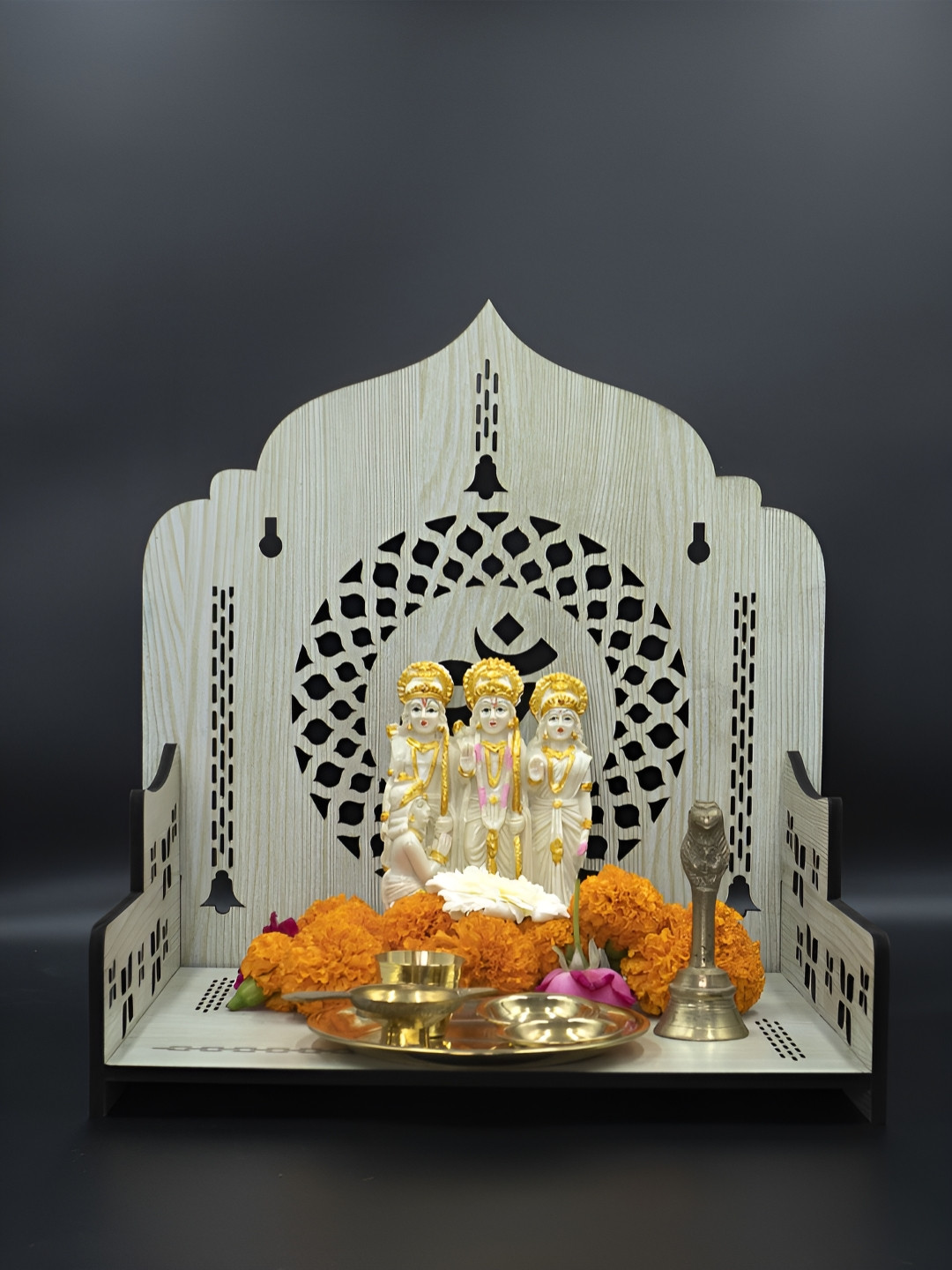 OLIVE TREE Grey Textured Wooden Home Temple