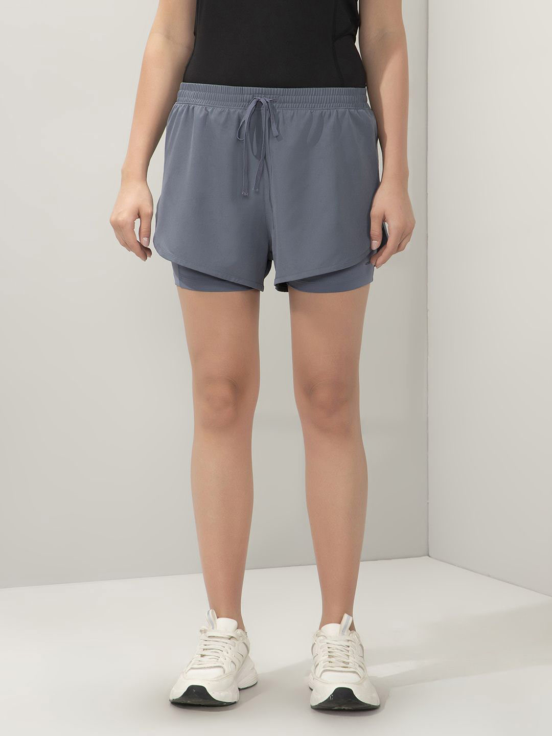 Amante Women Mid-Rise Relaxed-Fit Double Layered Sports Shorts