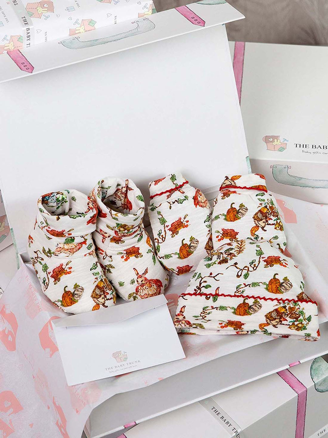 THE BABY TRUNK Infants Pack Of 5 Printed Organic Pure Cotton Baby Apparel Gift Set