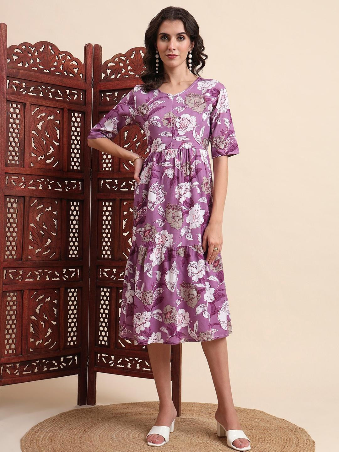 Adi Women Violet Cotton Kurtas