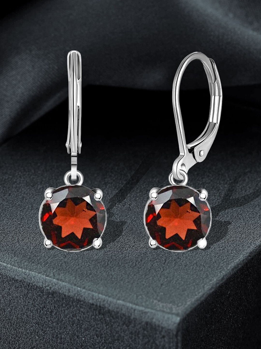 Meadows Sterling Silver Garnet Studded Circular Shaped Drop Earrings