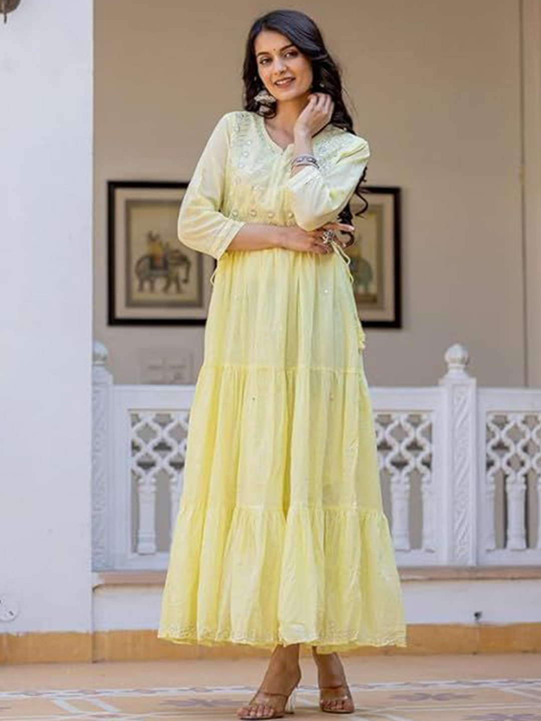 SYMPLE Embroidered Cotton Ethnic Anarkali Gown
