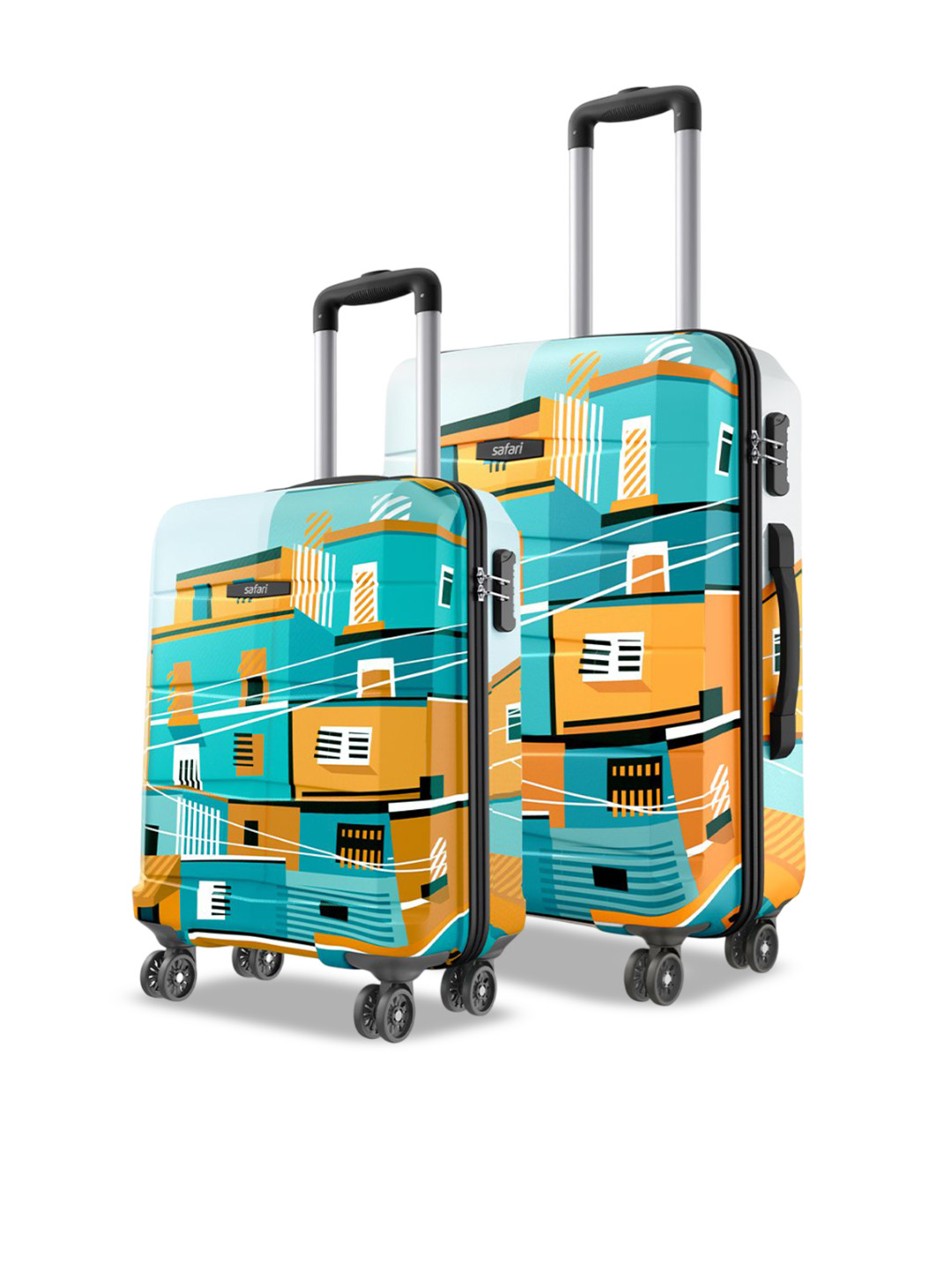 Safari Set Of 2 Oasis Neo Printed 8-Wheel Hard-Sided Small & Medium Trolley Bag