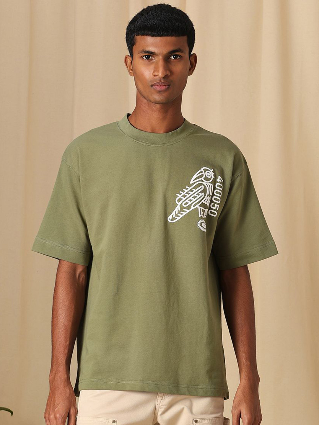 4 TRIPLE O FIVE O BY MUFTI Graphic Printed Drop-Shoulder Sleeves Cotton Oversized T-shirt