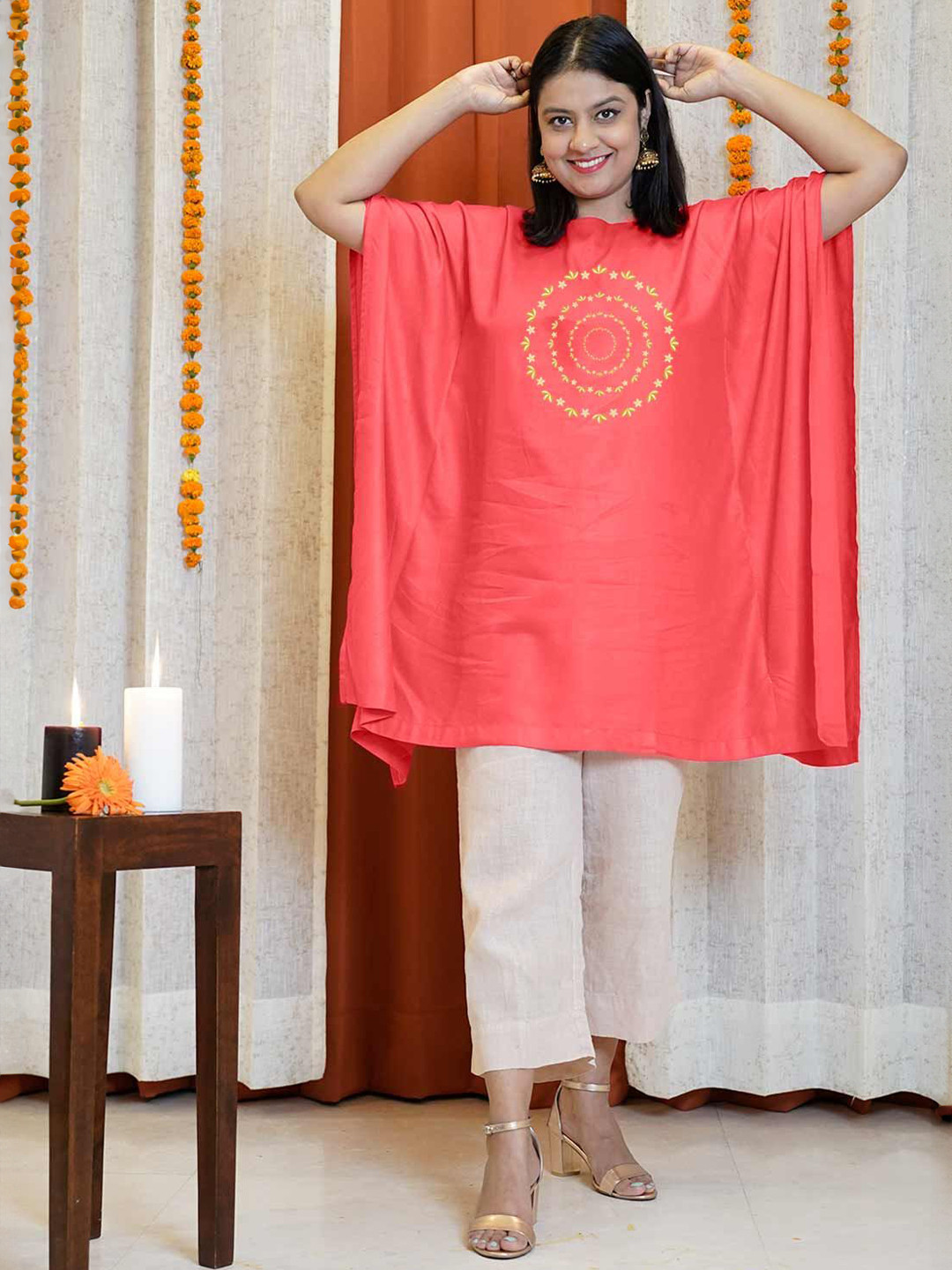 LetsDressUp Women Peach Kaftan Kurta