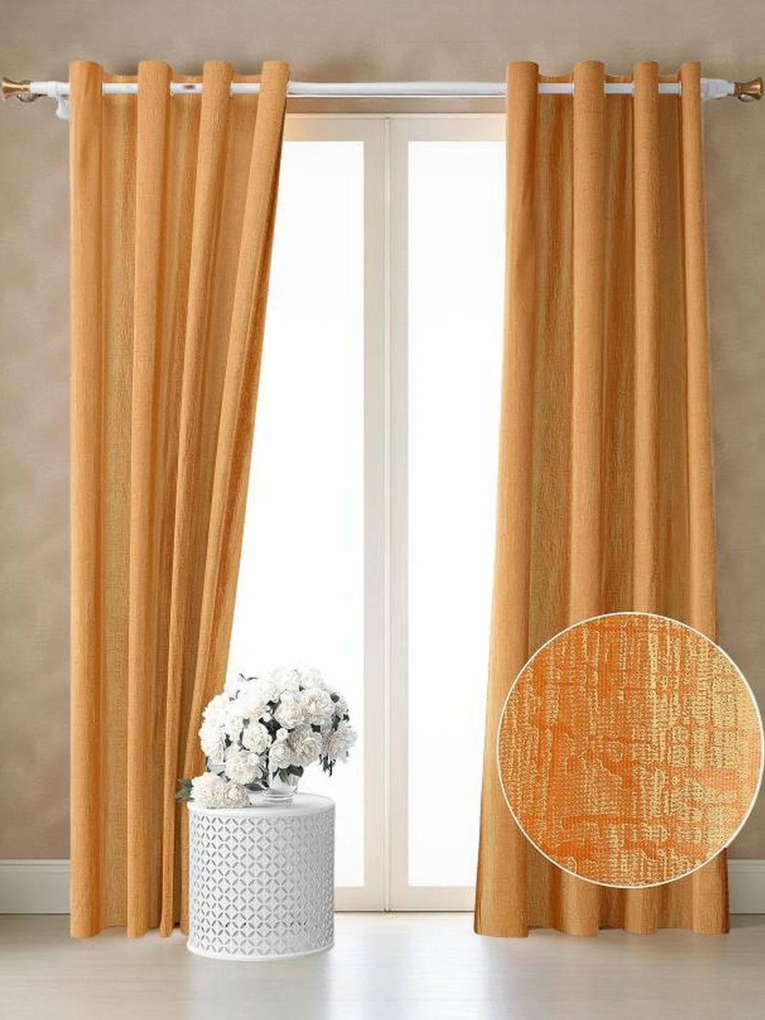 IVAZA Gold Solid Set of 2 Polyester Room Darkening Window Curtains