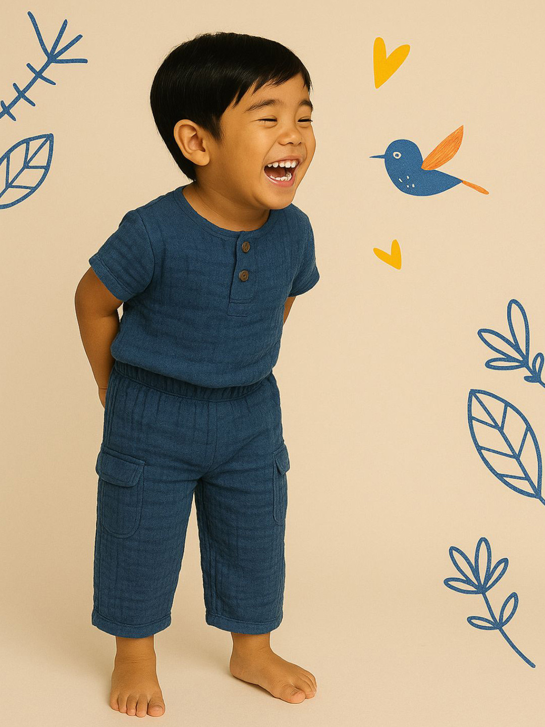 Moms Home Kids Short Sleeves Organic Muslin Cotton T-Shirt & Trouser