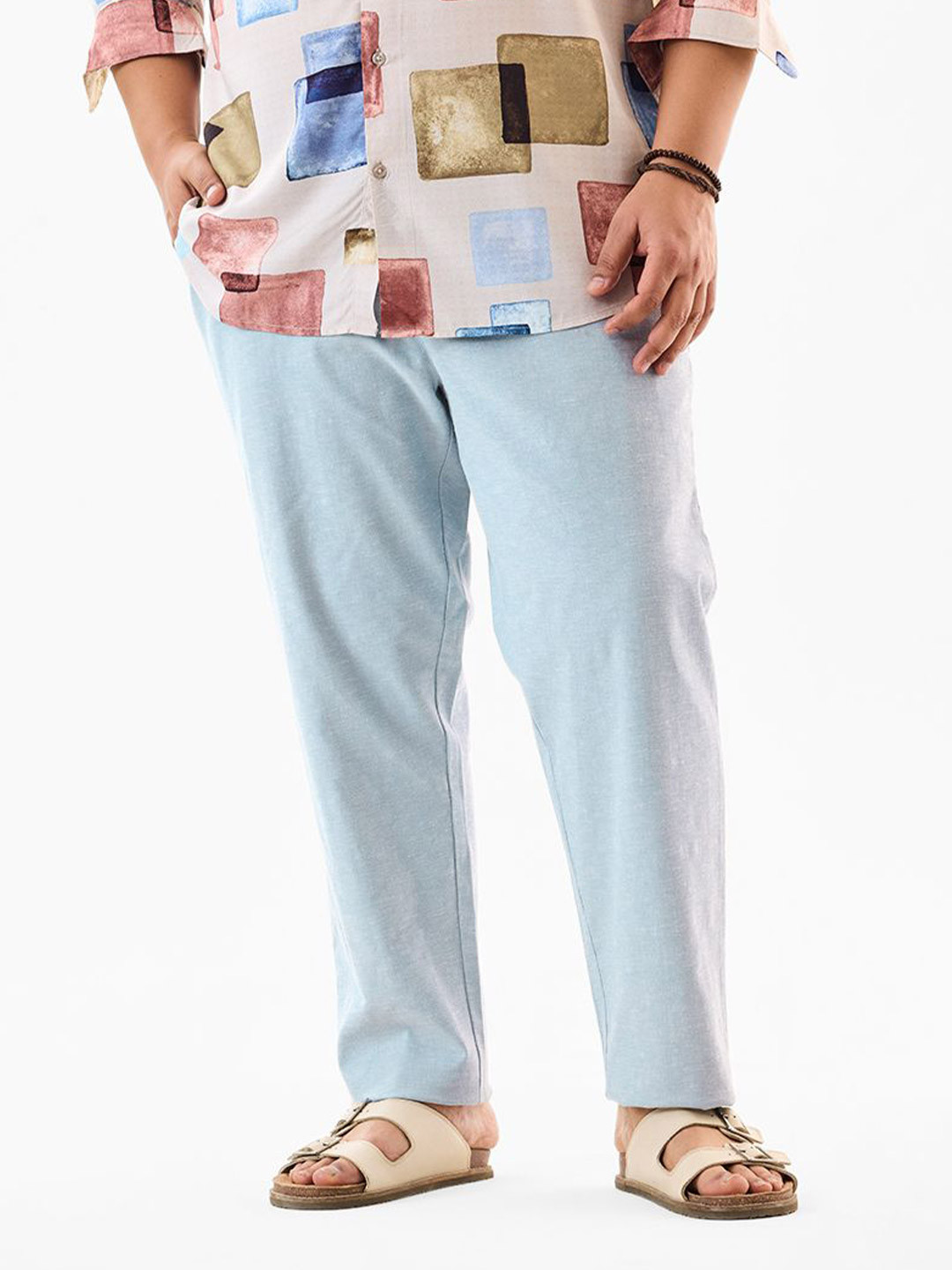 Snitch Men Plus Size Light Blue Mid-Rise Regular Fit Trouser