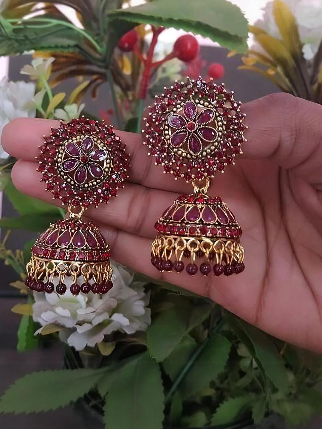 Grace Collections Maroon & Gold-Plated Alloy Earrings