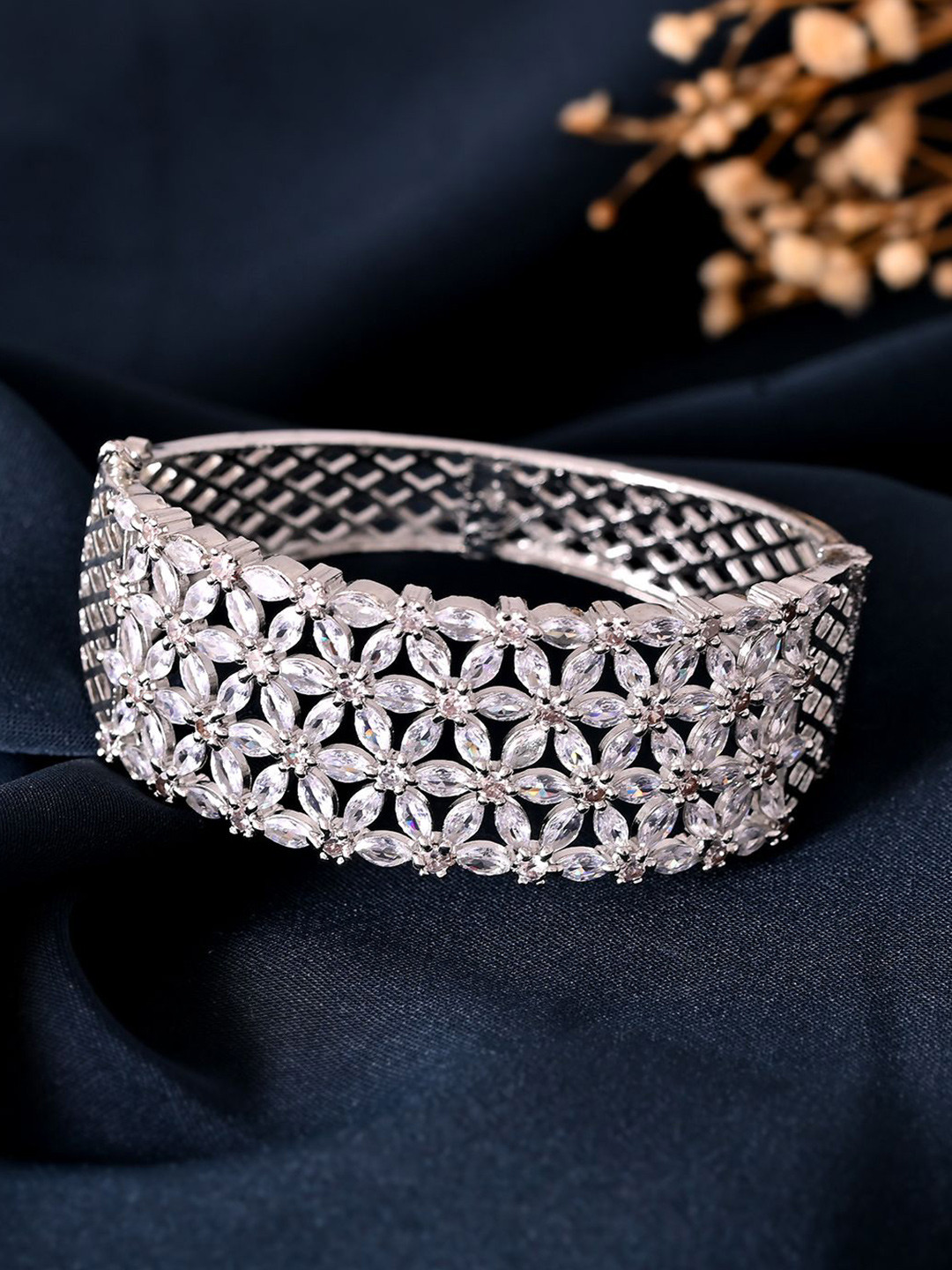 Silvermerc Designs Silver-Plated American Diamond Bangle-Style Bracelet