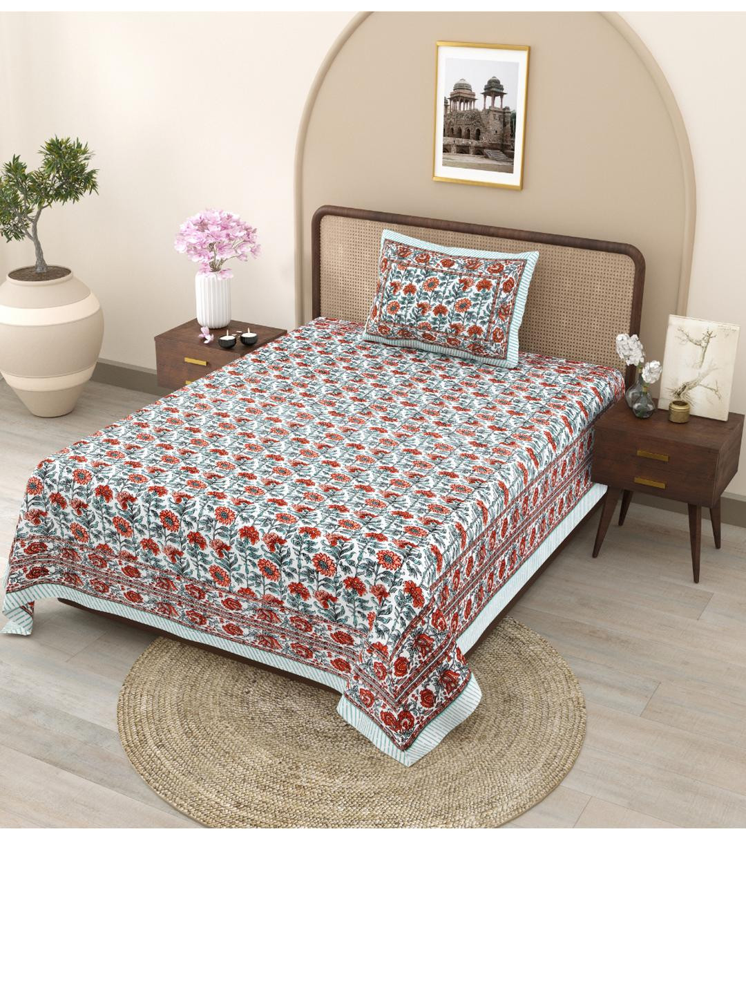 Shubastik Printed 210 TC Pure Cotton Single Bed Bedsheet With 1 Pillow Cover -1.52 X 2.28m