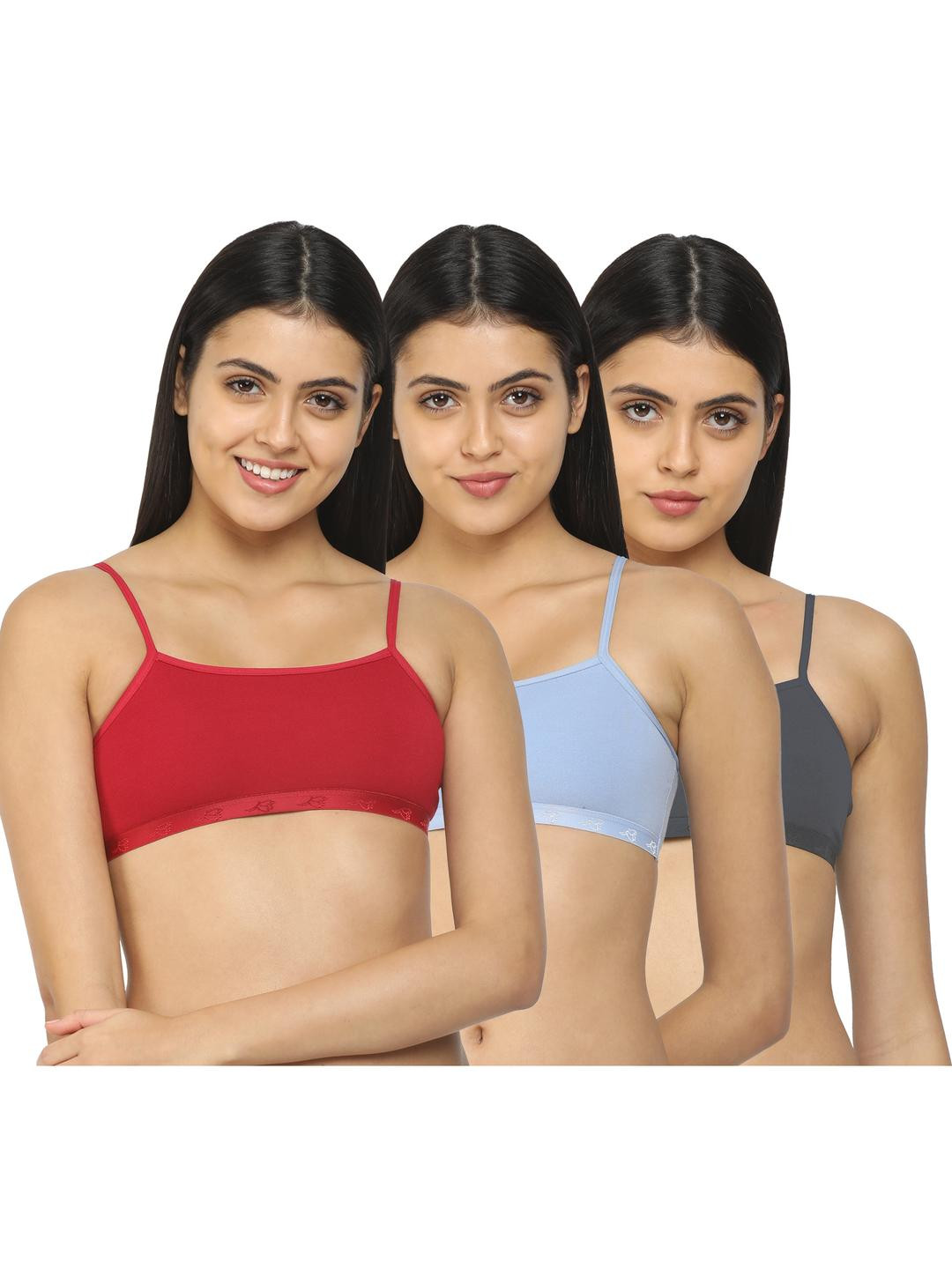 Pack of 3 Non Padded Non Wired Cotton Spandex Adjustable Straps Women Beginners Bra
