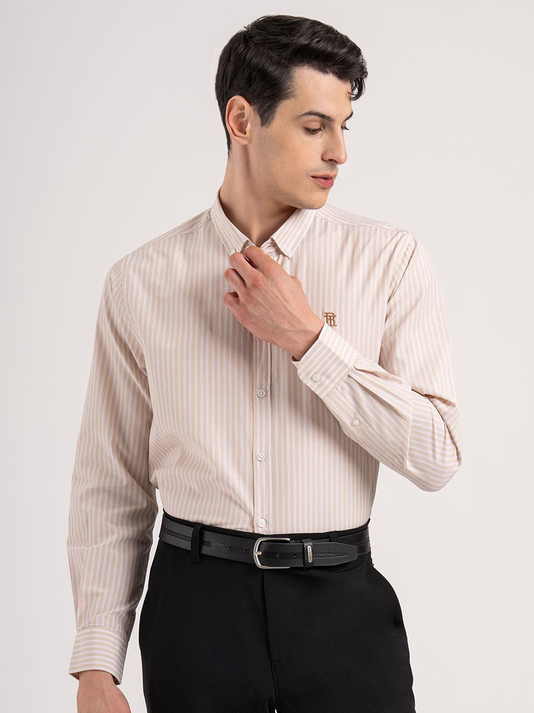 Red Tape Striped Button-Down Collar Relaxed Fit Pure Cotton Formal Shirt