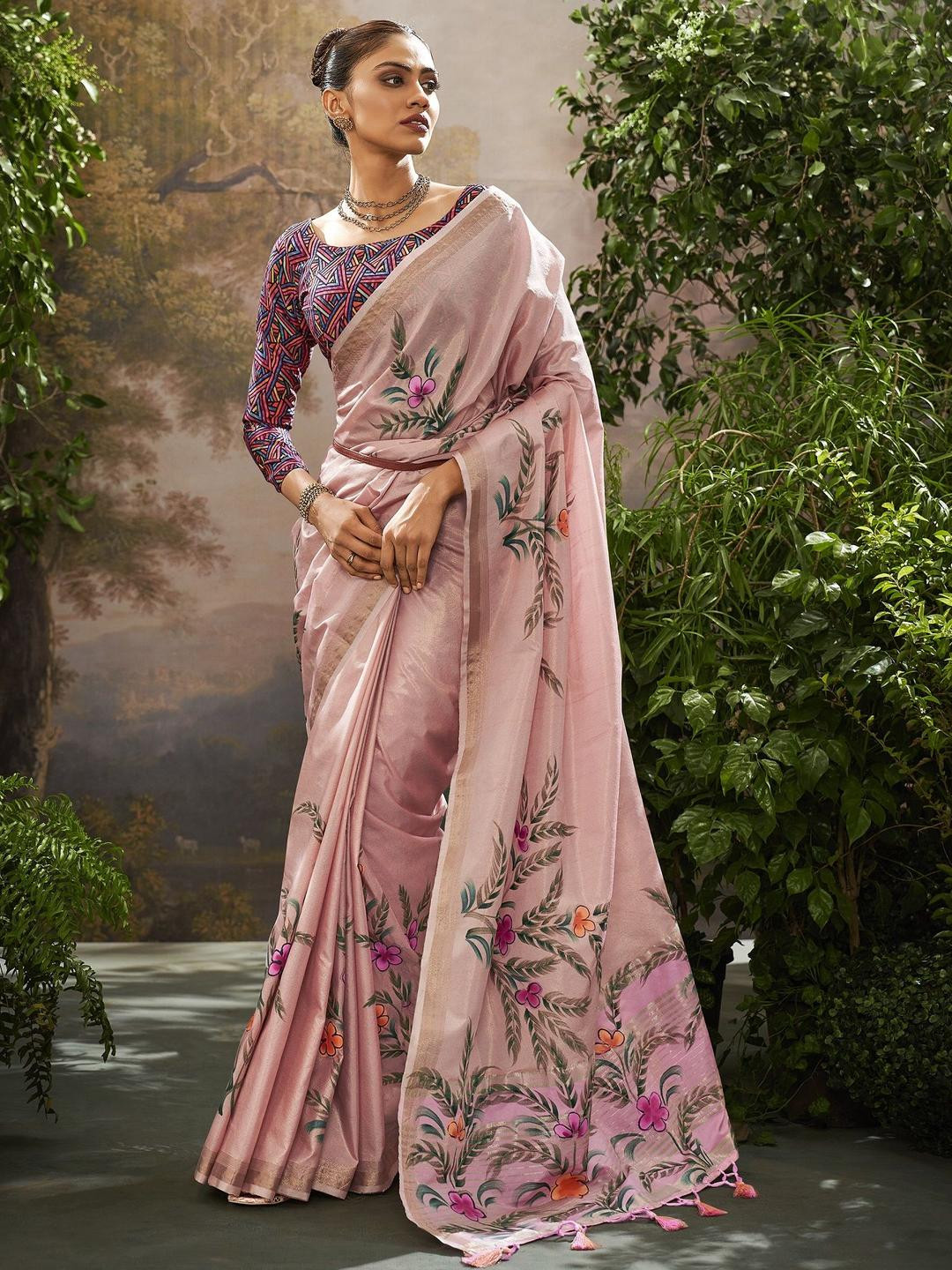 Smart Stree Embellished Printed Tissue Saree
