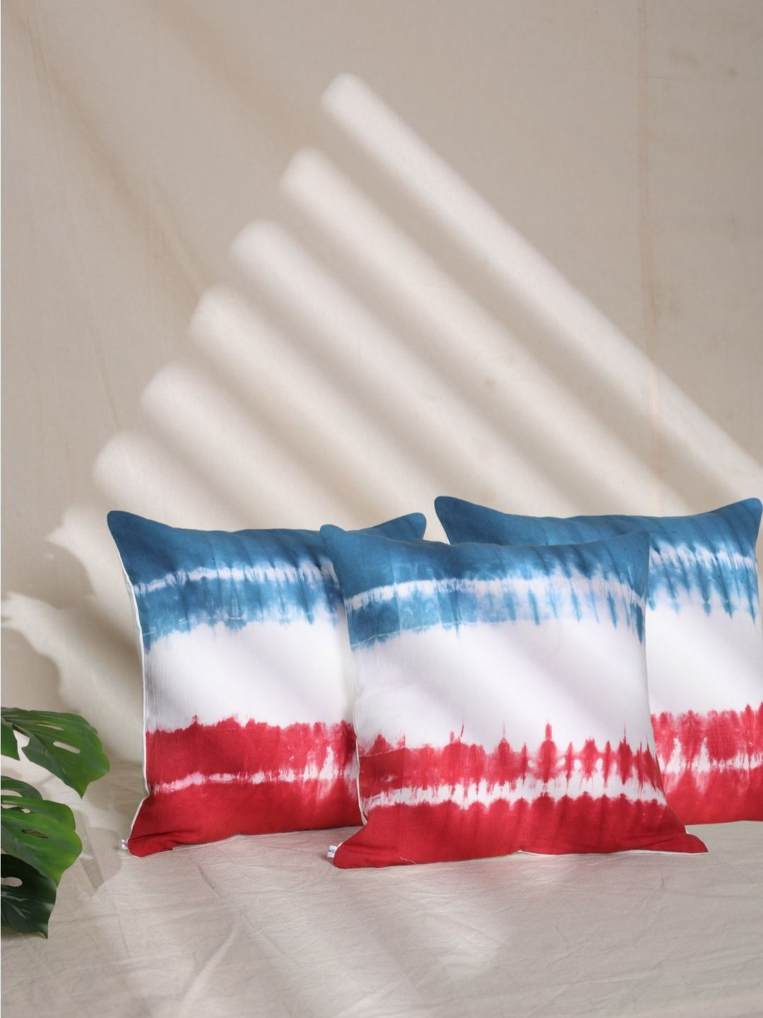 SLEEPY THREADS 3 Pieces Blue & White Abstract Square Cotton Cushion Covers