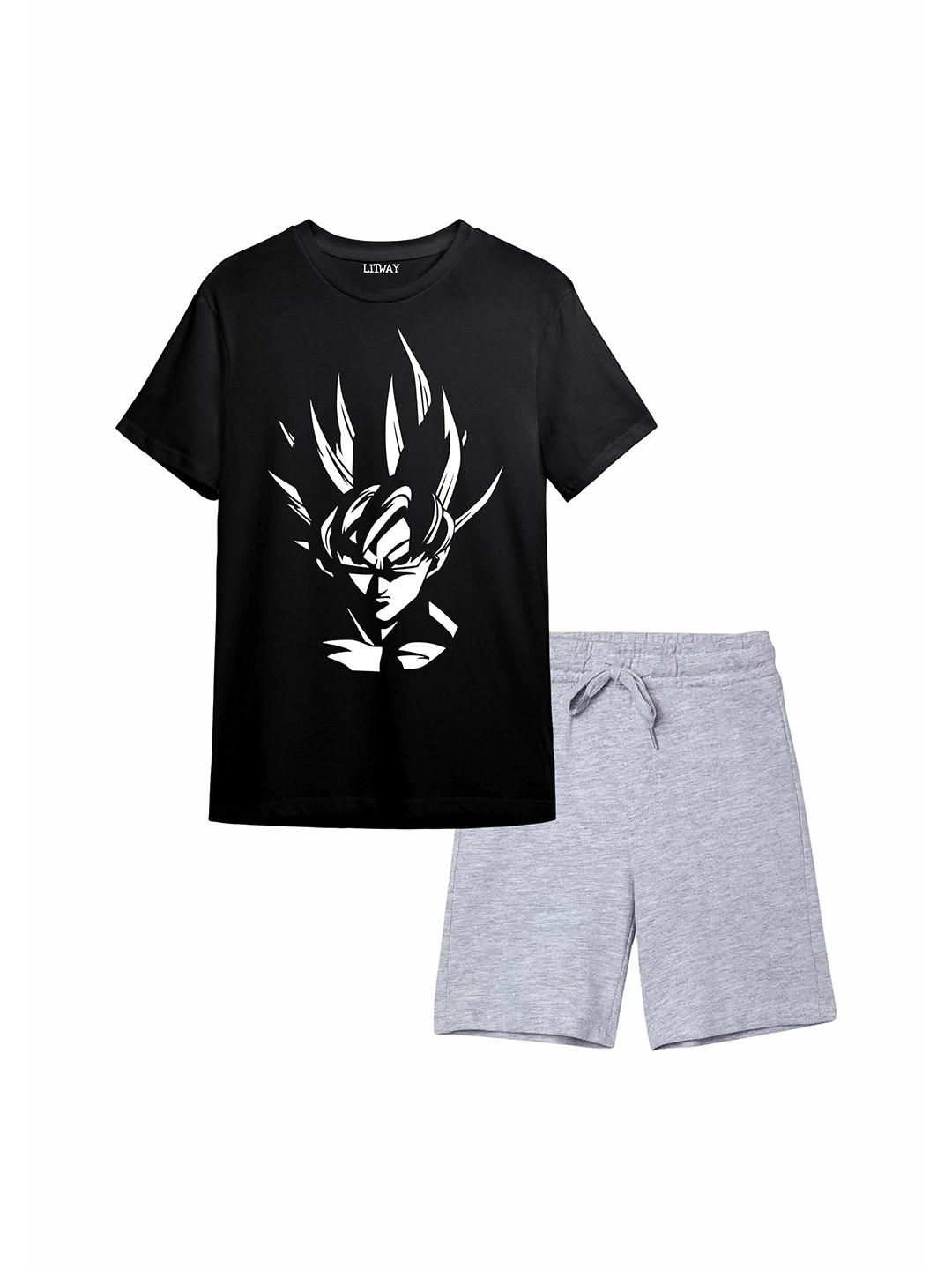 LITWAY Boys Printed Pure Cotton T-shirt with Shorts