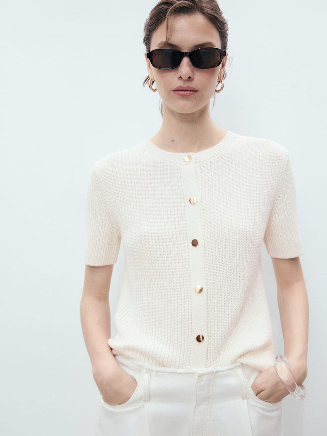 MANGO Women Pure Cotton Ribbed Cardigan