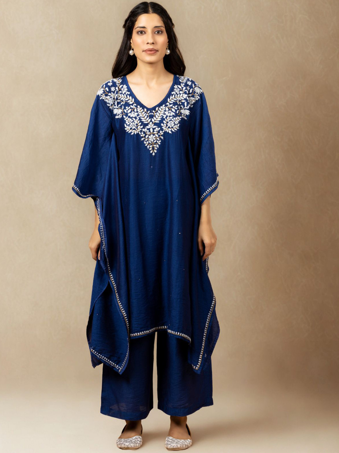 GHARANA INDIA Women Floral Embroidered Kaftan Kurta with Palazzo