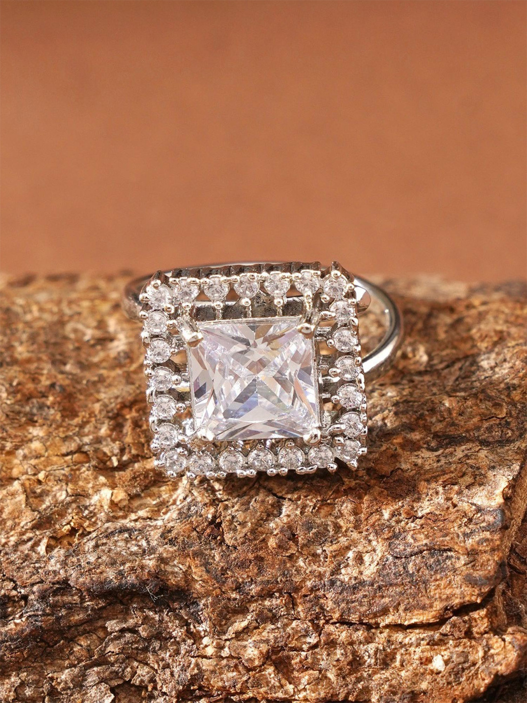 ABDESIGNS Silver Plated Cubic Zircon Studded Enchanting Finger Ring