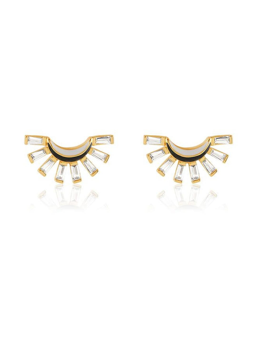 Isharya 18kt Gold Plated Celestial Curve Shaped Cubic Zirconia Studded Studs Earrings