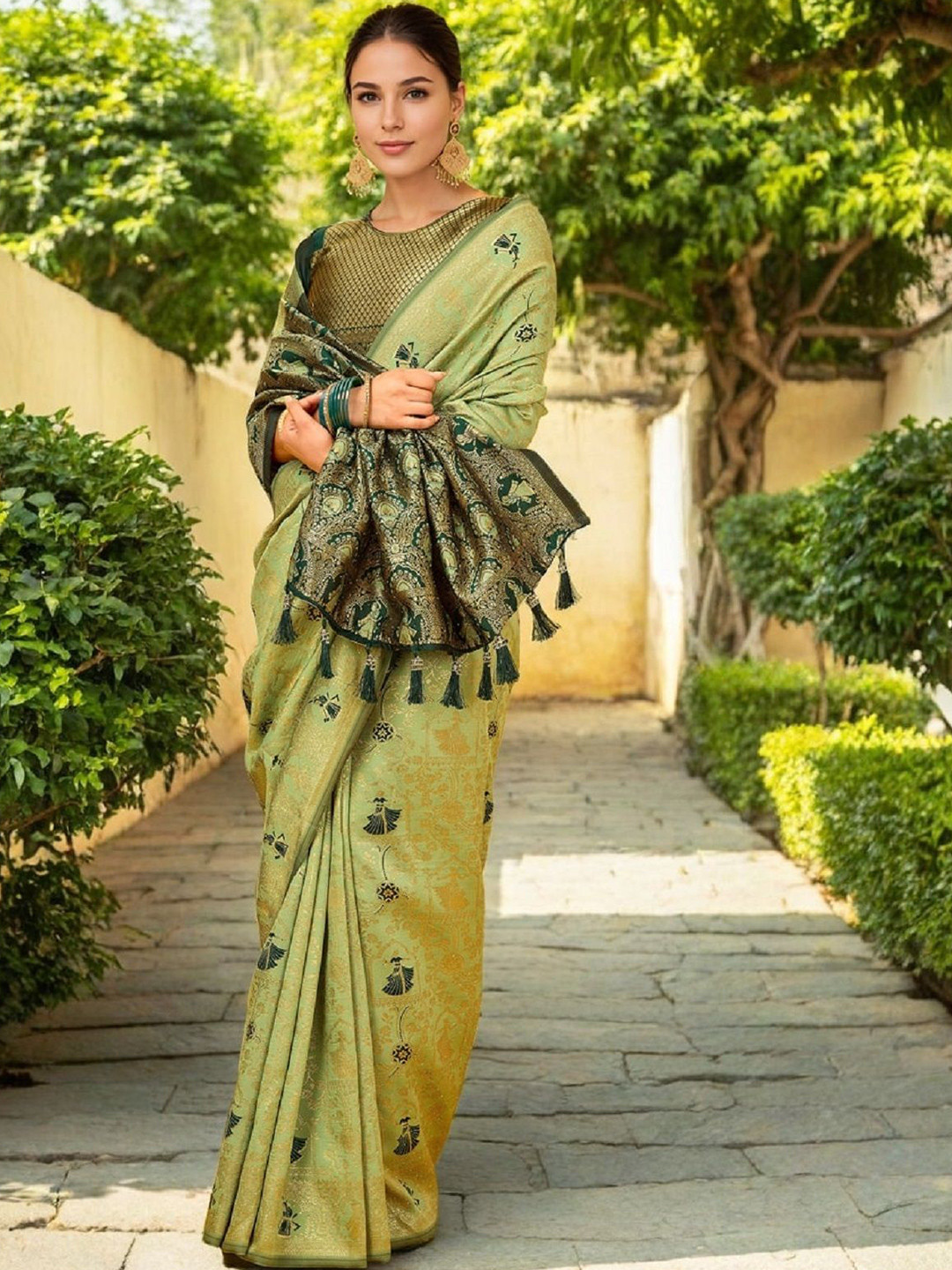 DWIJA FASHION Woven Design Heavy Pathani Saree with Unstitched Blouse Piece