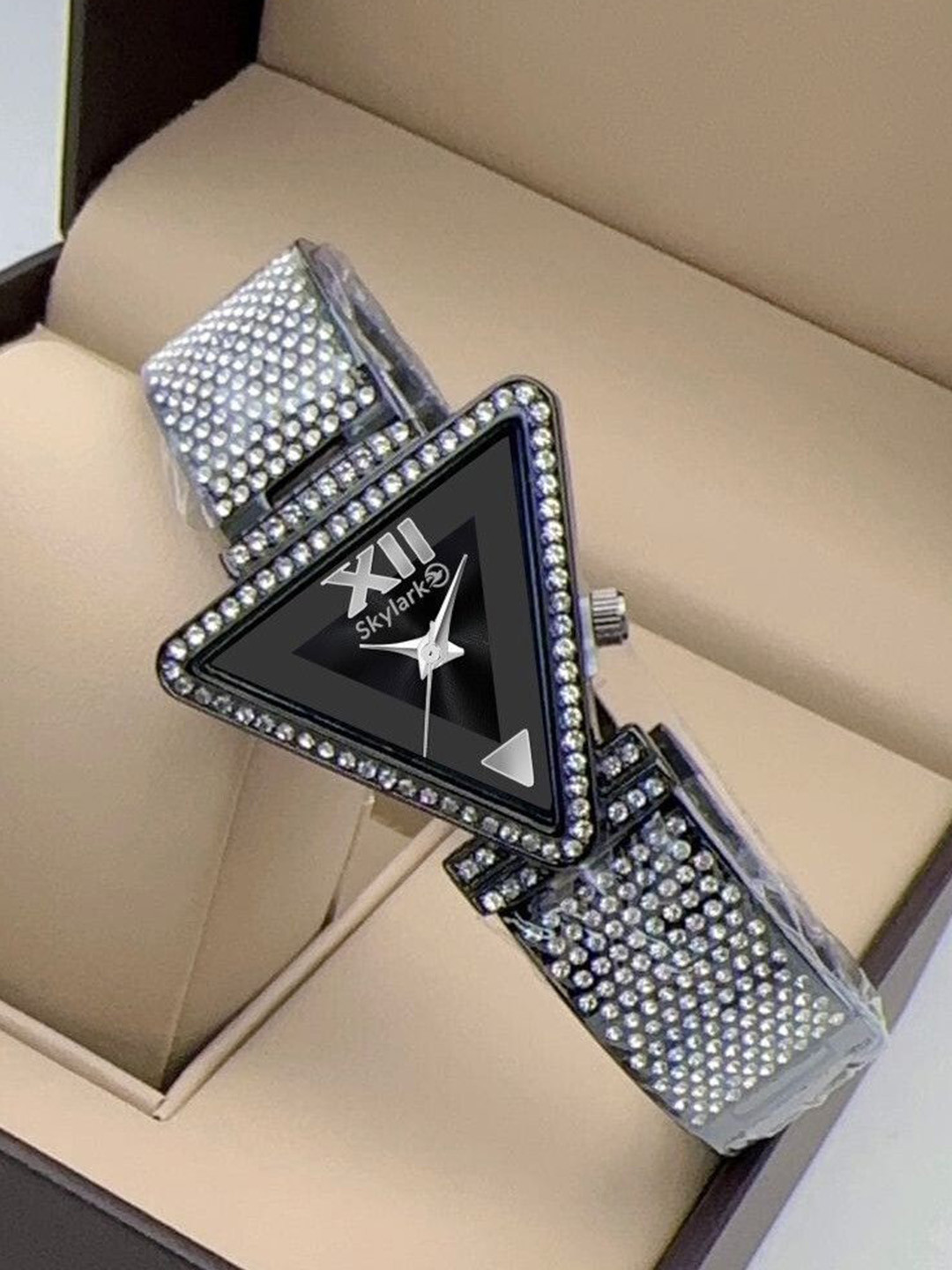 Skylark Women Embellished Dial & Bracelet Style Straps Digital Watch SEO_triangle-Black-24