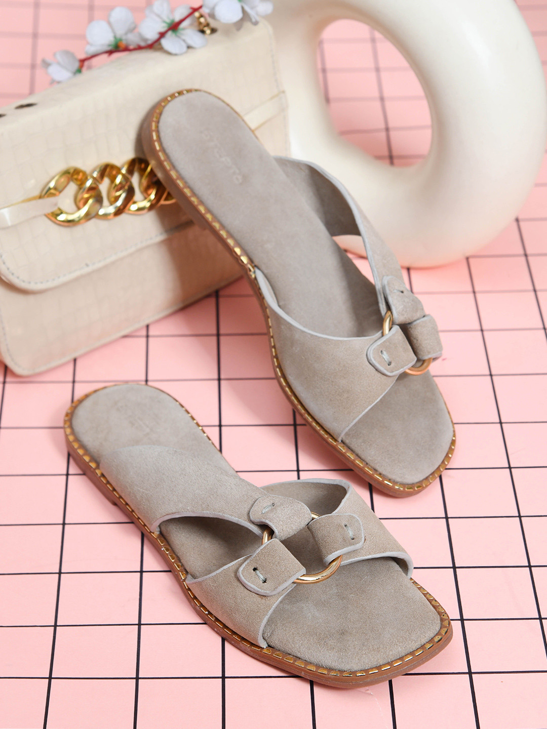 STEPT6 Women Metal Ring Detail Open Toe Flats