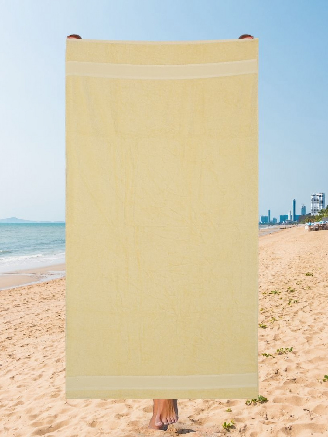 Creeva Yellow 500 GSM Cotton Beach Towel