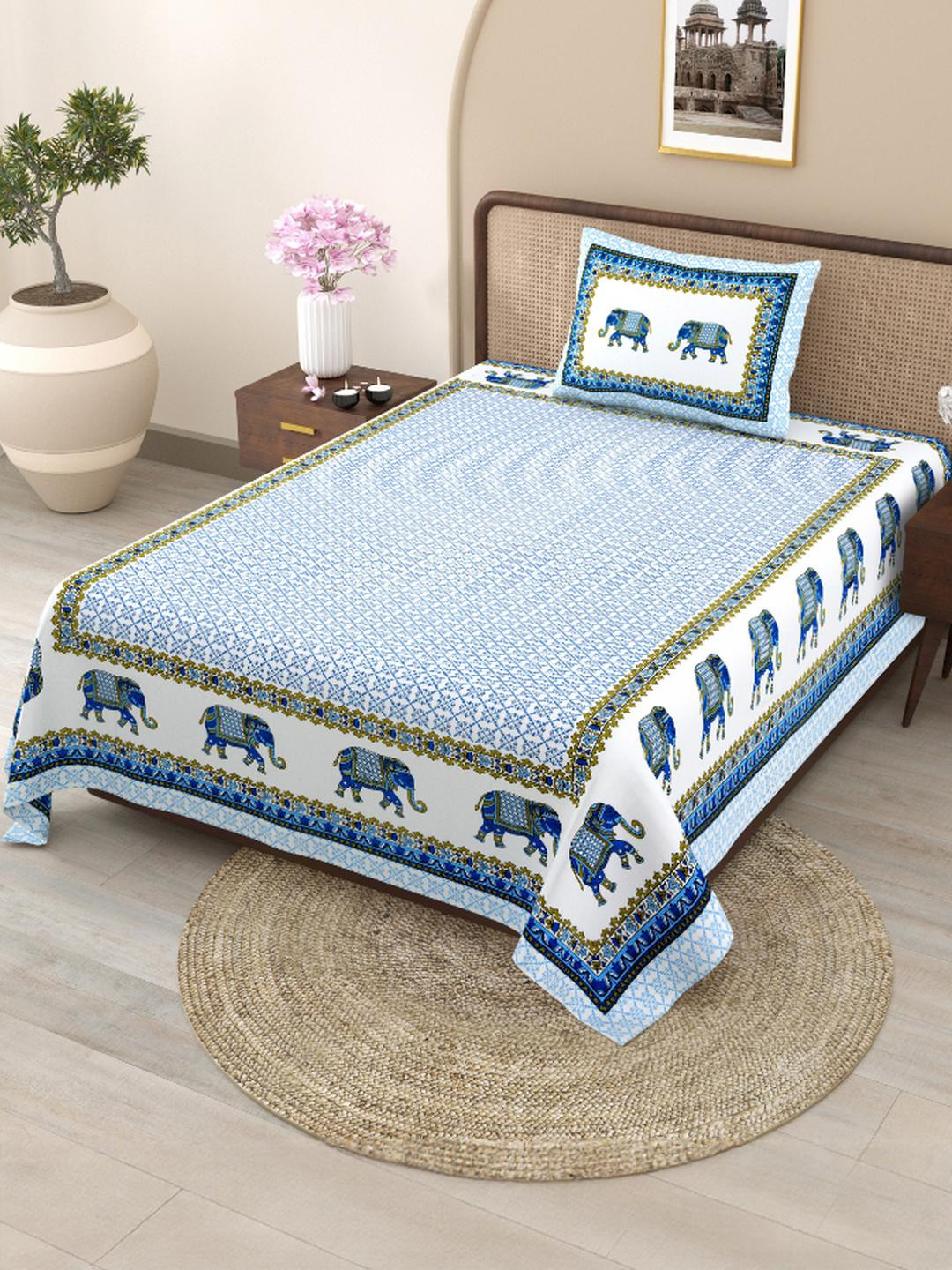 Shubastik Printed 210 TC Pure Cotton Single Bed Bedsheet With 1 Pillow Cover -1.52 X 2.28m