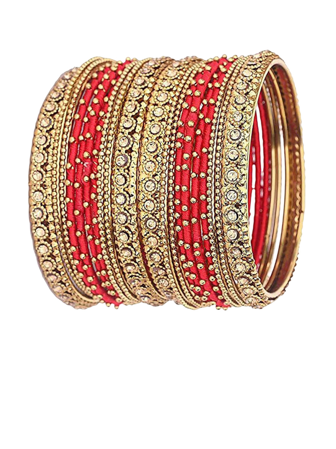 fitonrist Set Of 2 Stone-Studded & Beaded Bangles