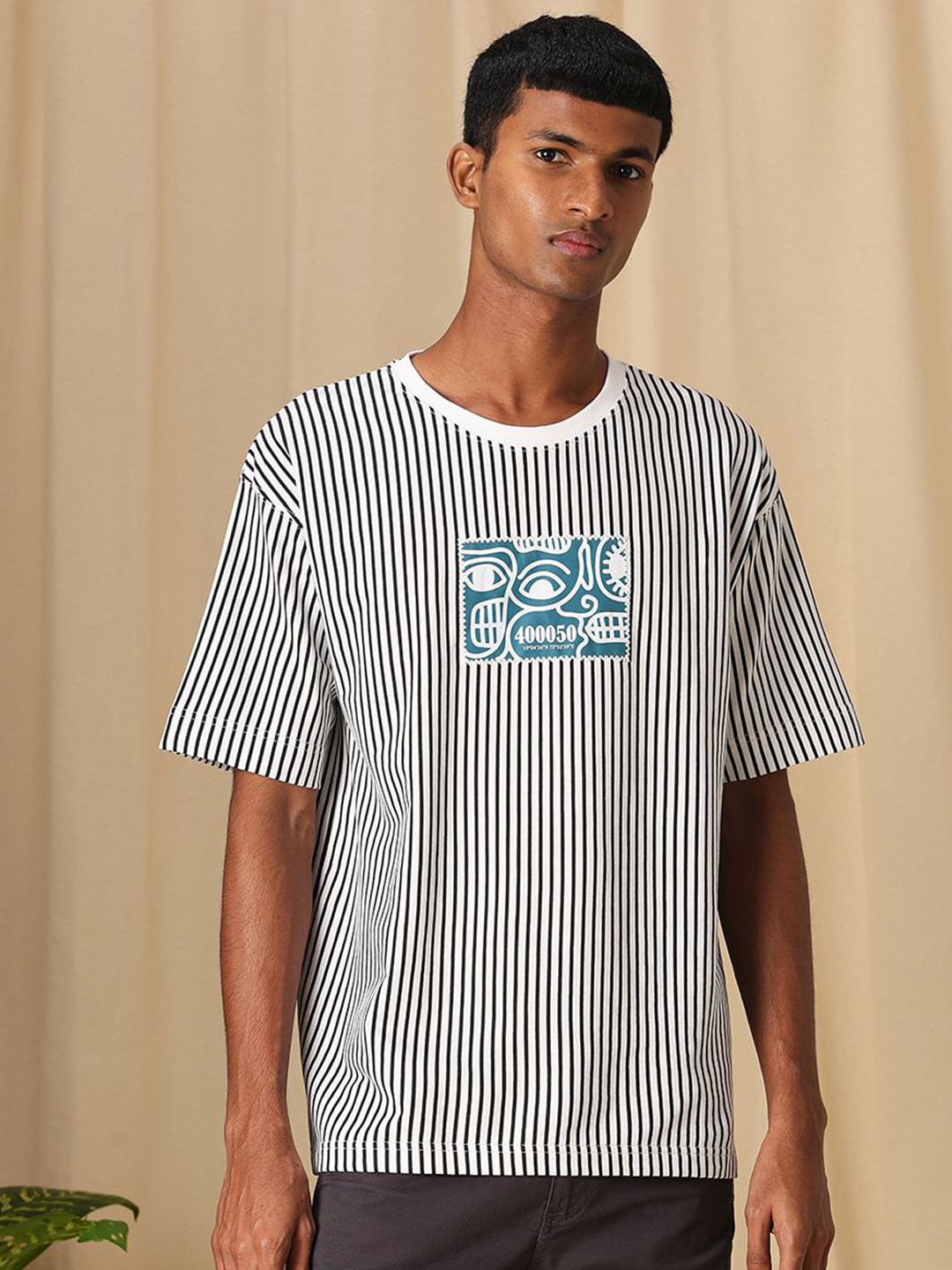 4 TRIPLE O FIVE O BY MUFTI Striped Drop-Shoulder Sleeves Cotton Oversized T-shirt