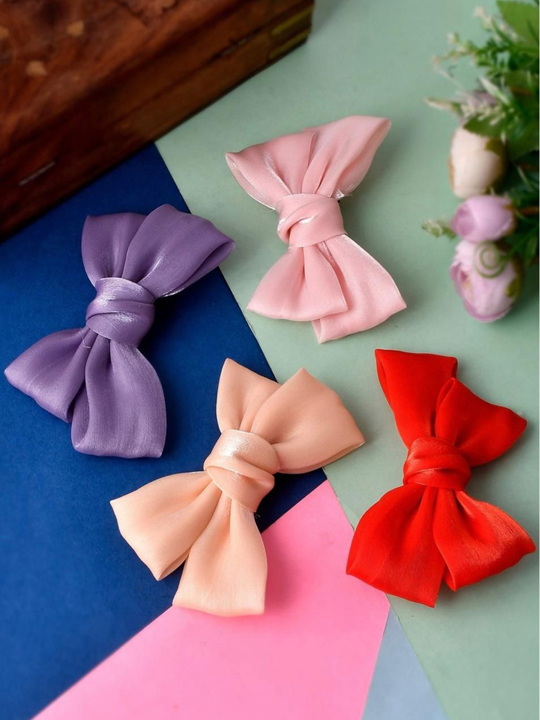 Radhya Accessories Women Silky Knot Bow Clips Set of 4