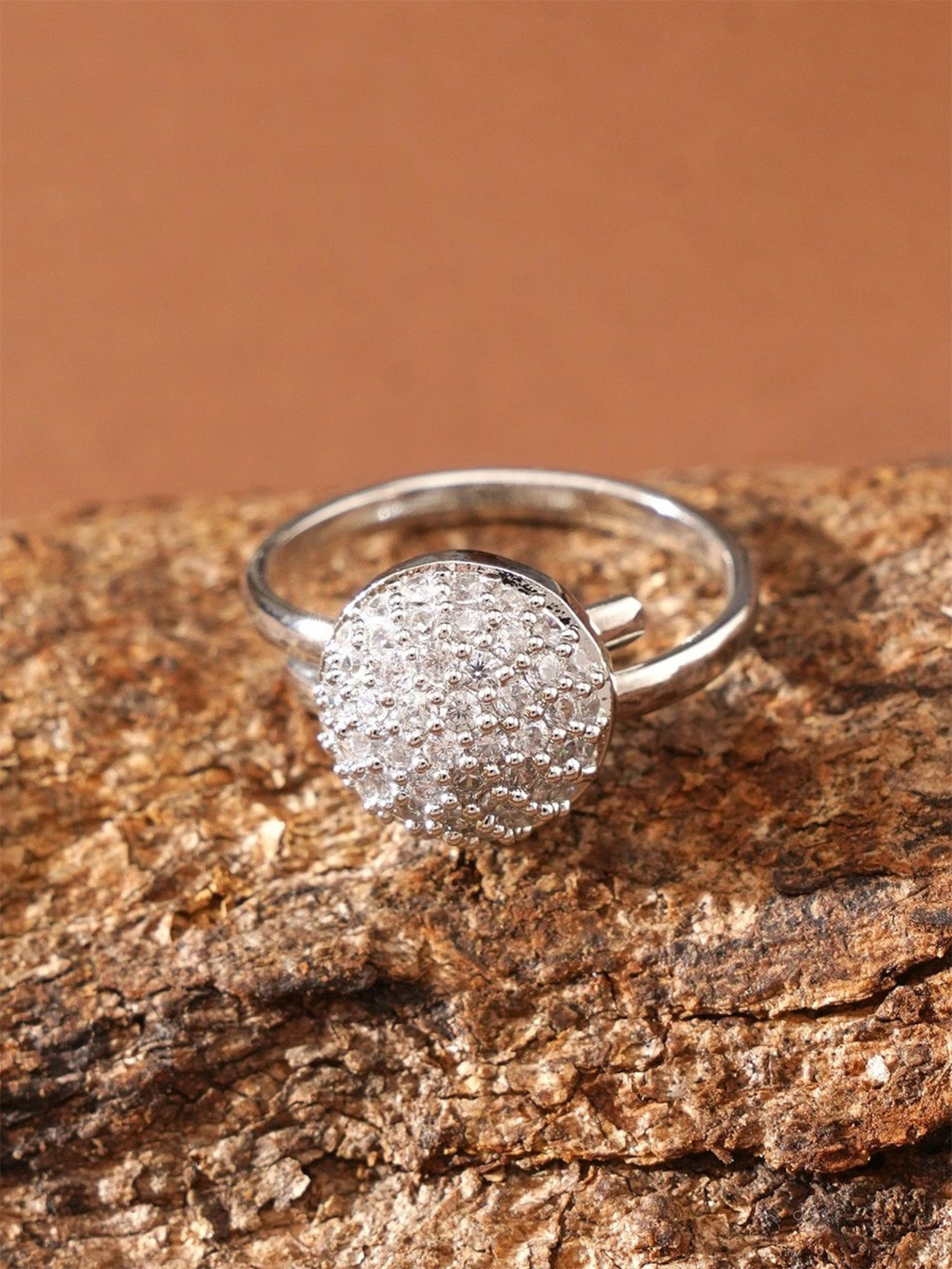 ABDESIGNS Silver Plated Cubic Zircon Studded Enchanting Finger Ring