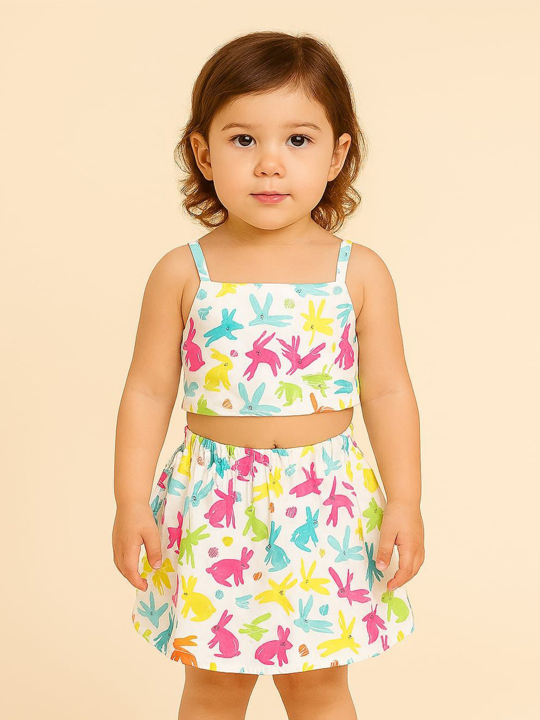 TILISM Girls Abstract Printed Square Neck Pure Cotton Top With Skirt