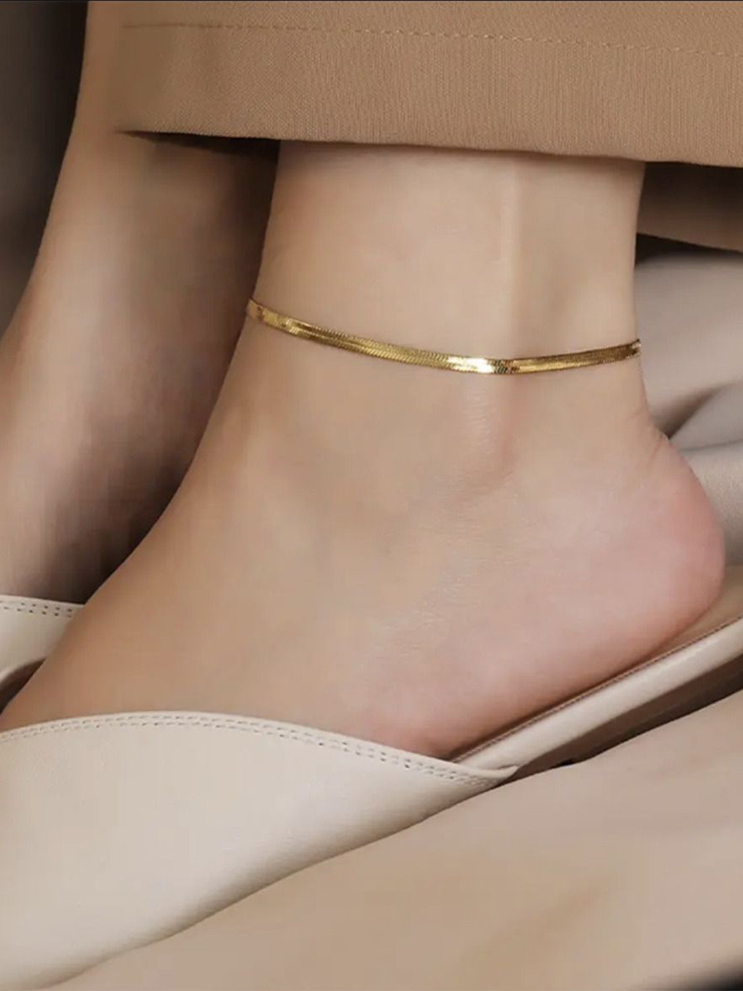 Thrillz Stainless Steel Gold-Plated Adjustable Anklet