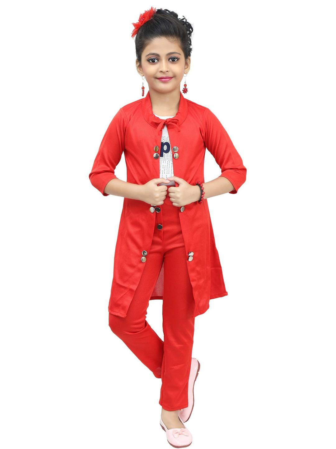 CHANDRIKA Girls Red Clothing Set