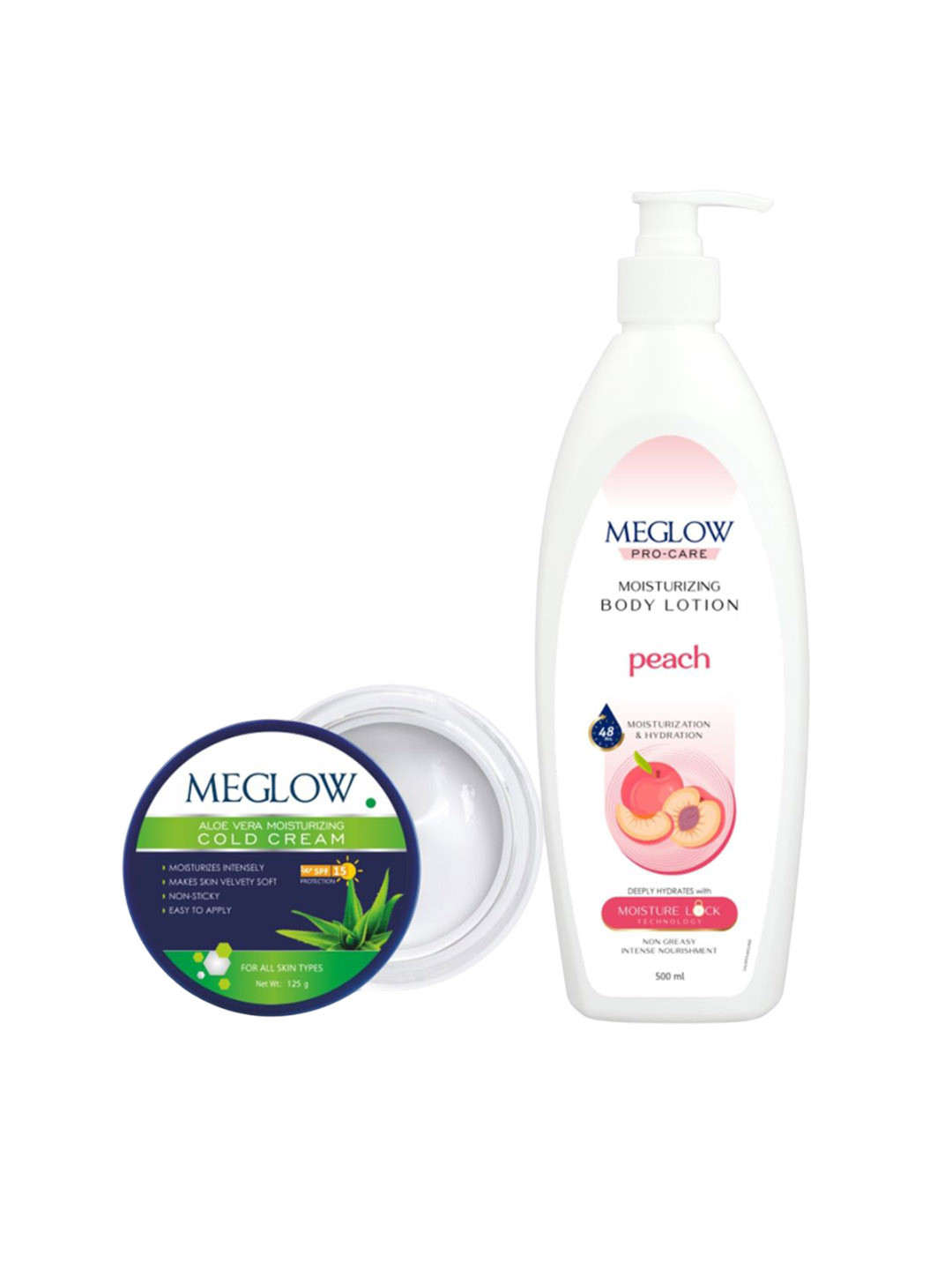 MEGLOW Set Of 2 Cold Cream - 125 g & Peach Body Lotion - 500 ml