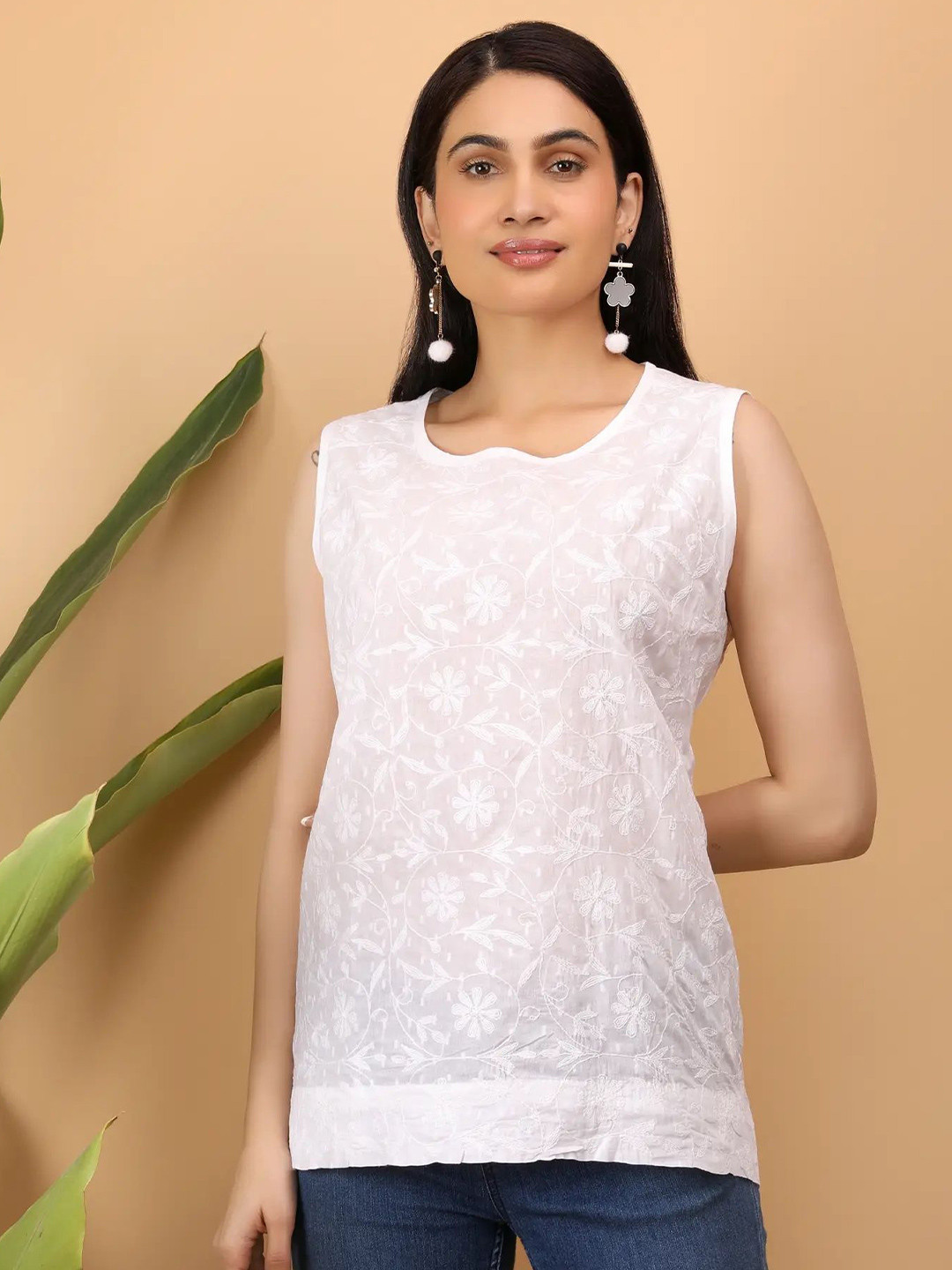 Women Hand Embroidered Chikanakri Cotton Erika Top